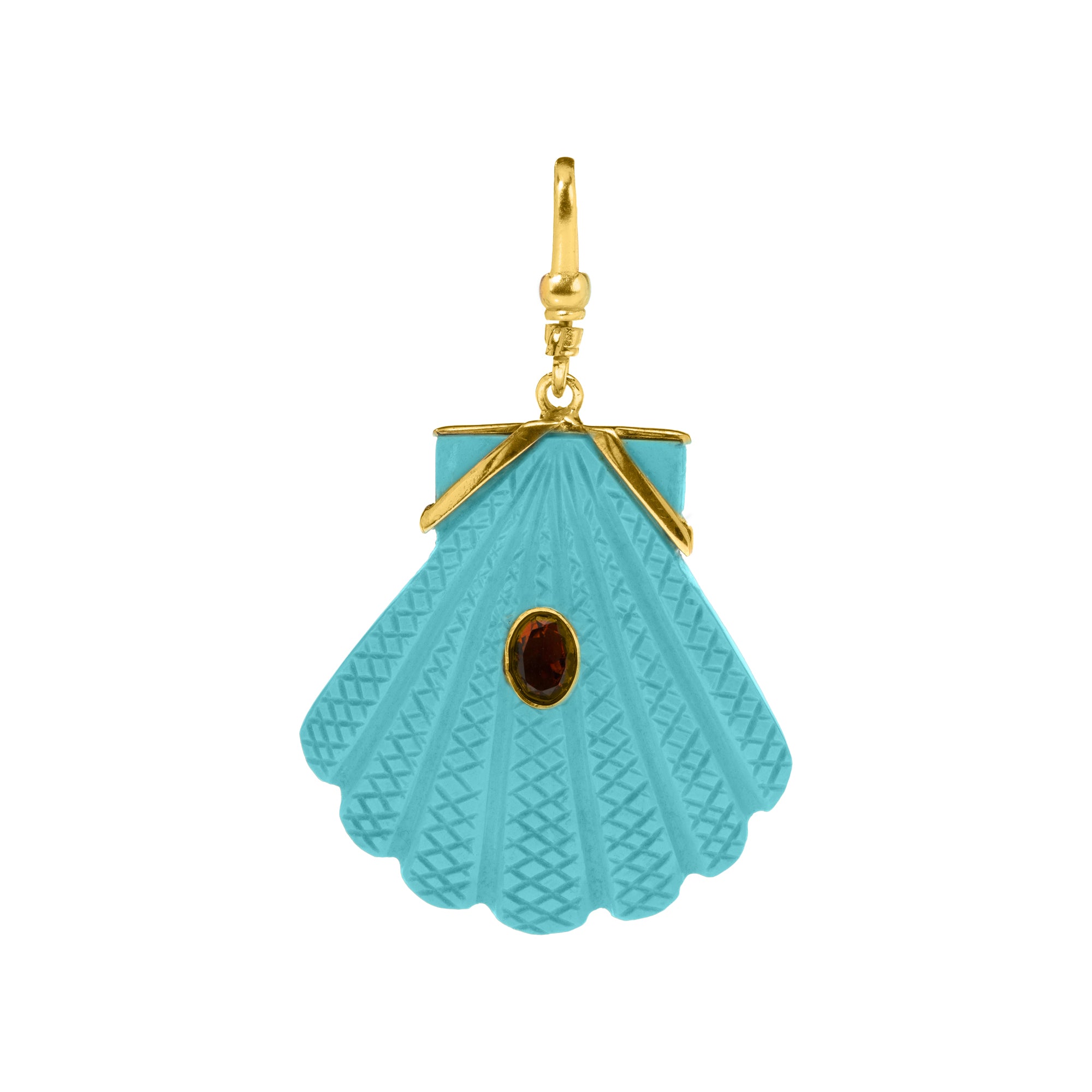 The Mara: Reversible Carved Fan Shell Charm In Turquoise