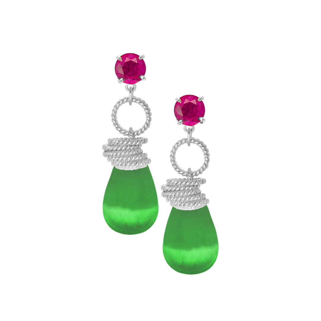 Hot Pink and Green Cat's Eye Drop Earrings: The Clarissa