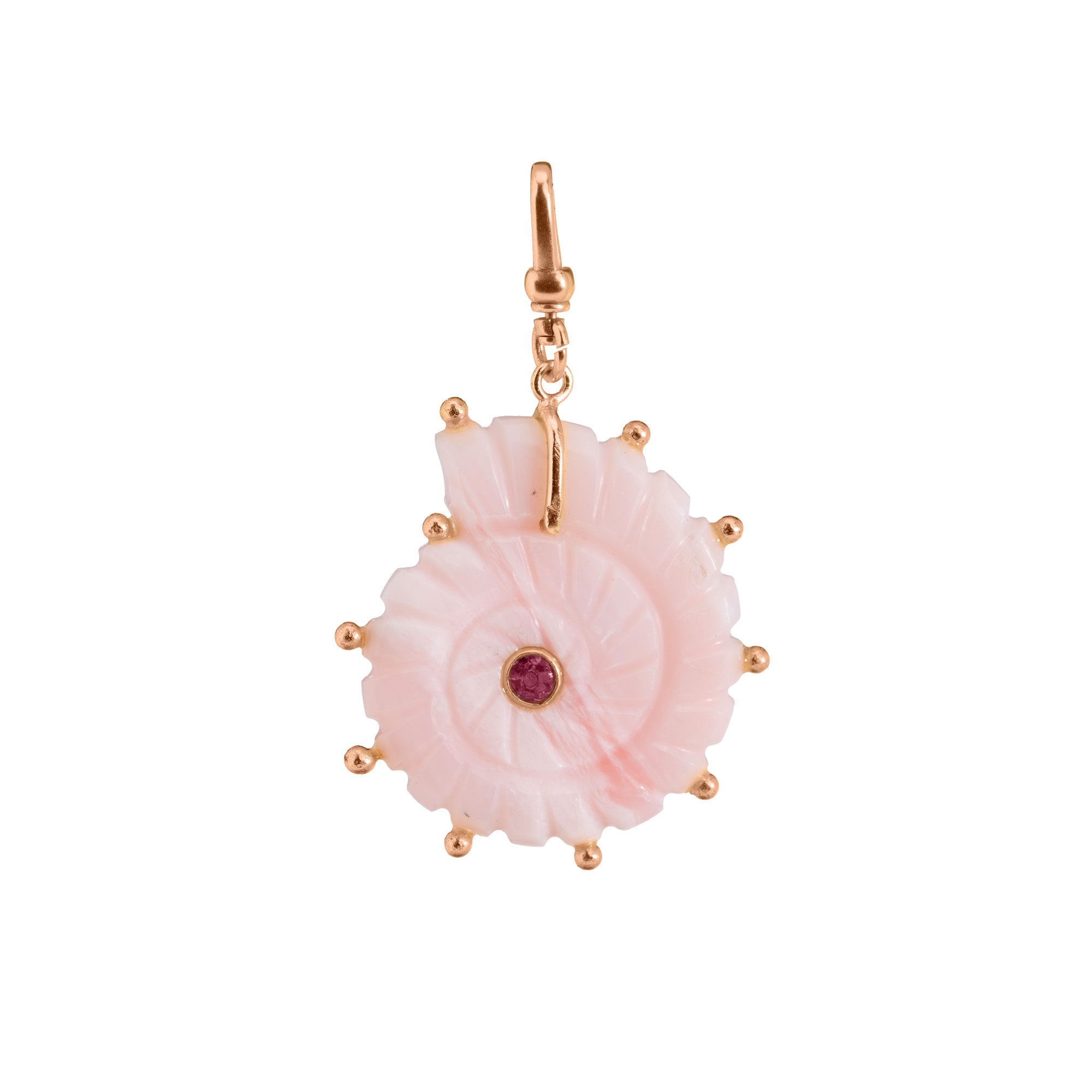 The Marina: Reversible Carved Pink Opal Ammonite Shell