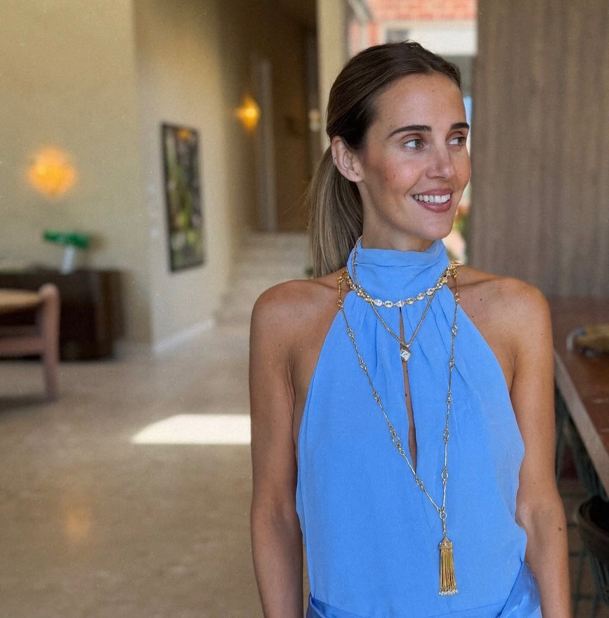 The Penelope: Long & Round Link T-Bar Necklace: