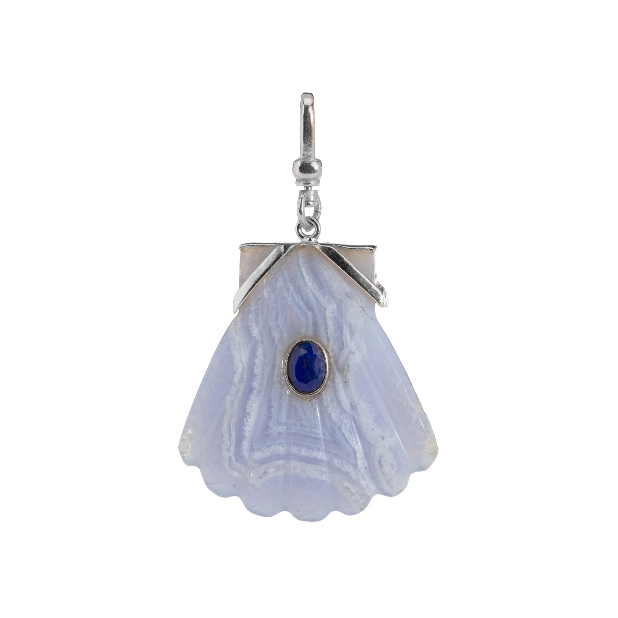 The Mara: Carved Fan Shell in Blue Lace Agate Charm