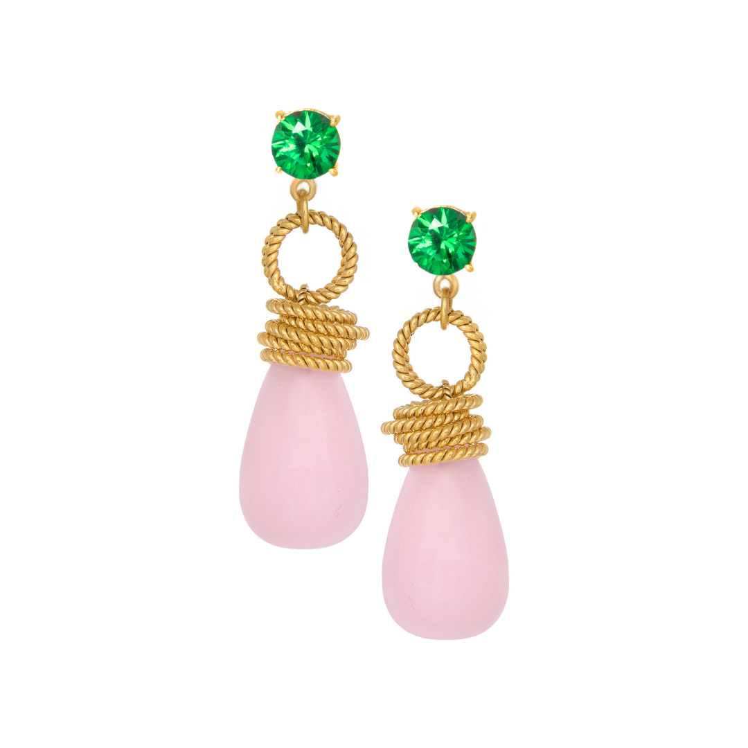 Emerald Green & Rose Quartz Drop Earrings: The Clarissa