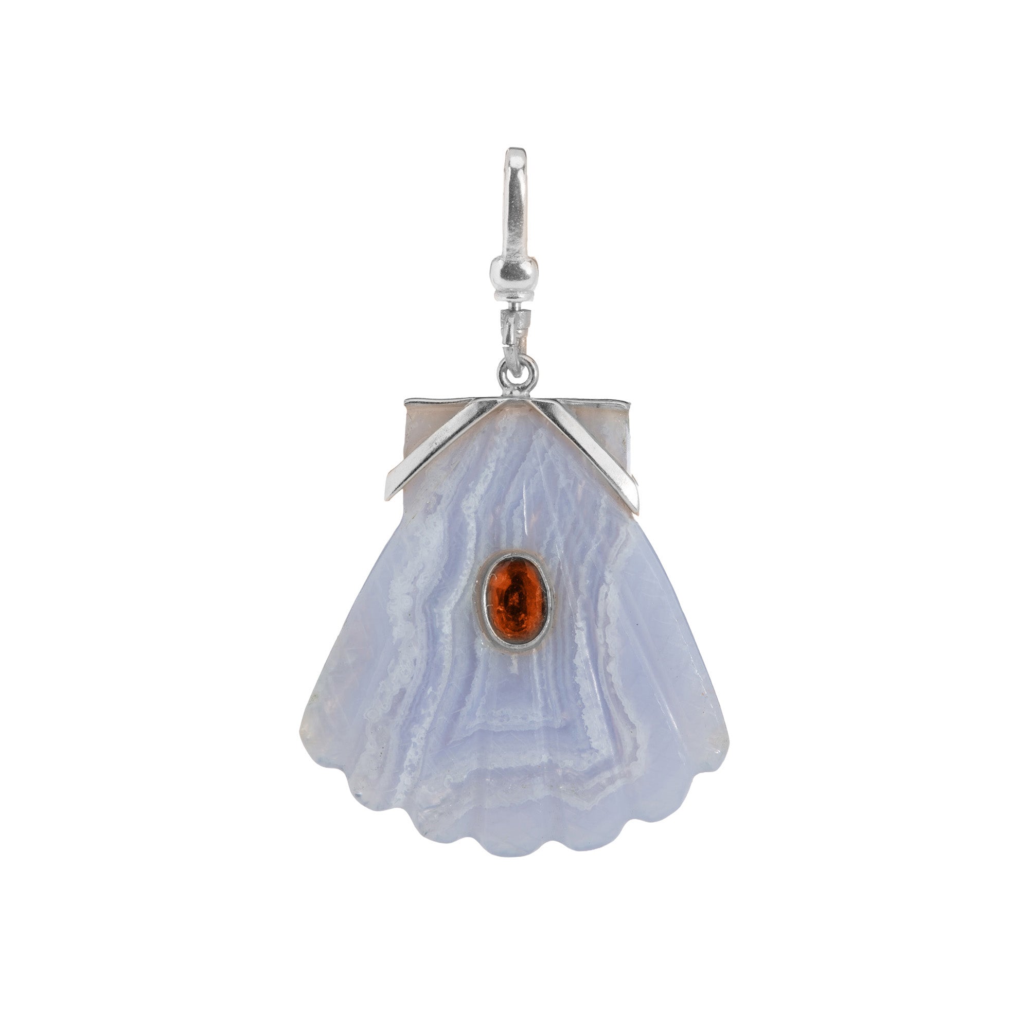 The Mara: Carved Fan Shell in Blue Lace Agate Charm
