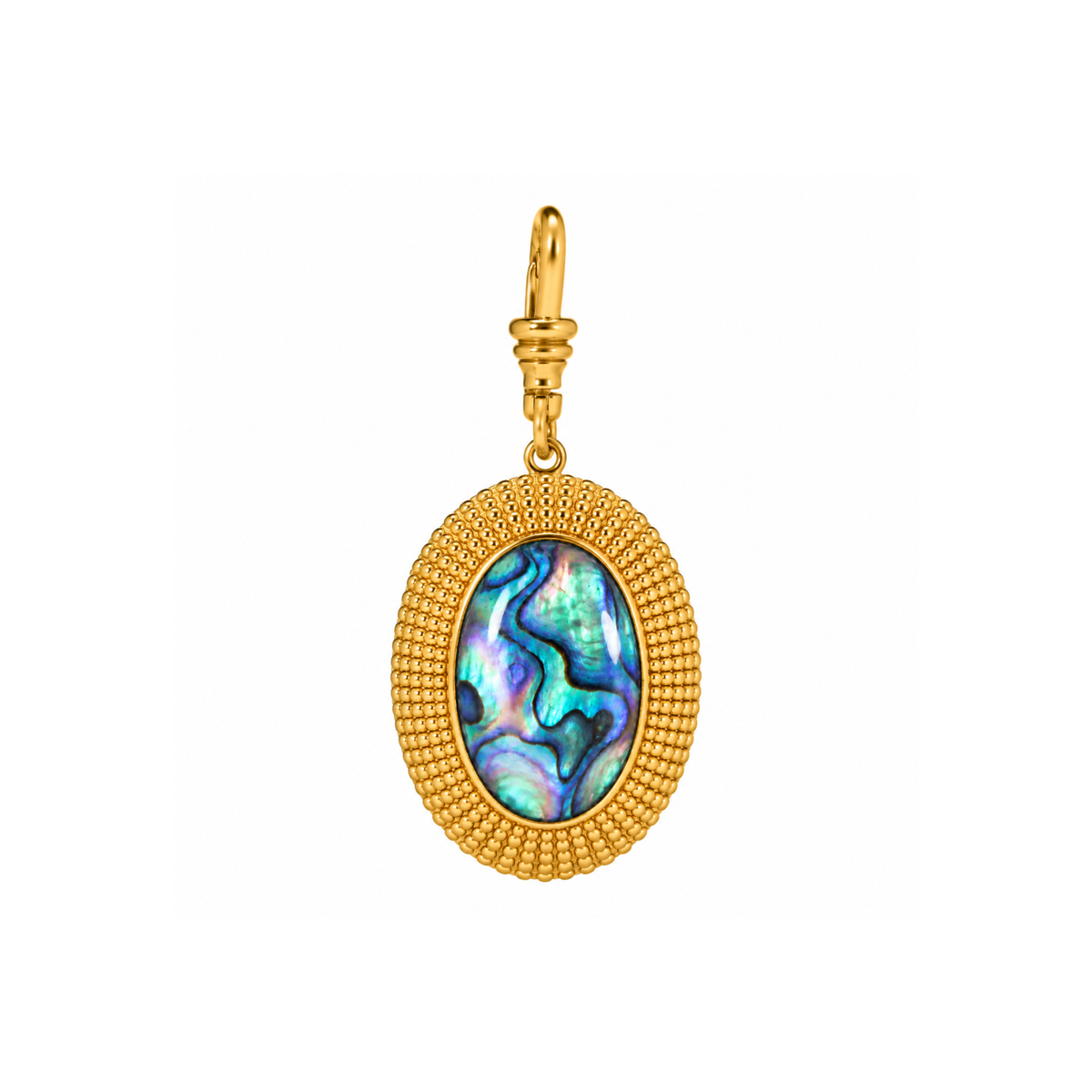 Large Oval Rainbow Moonstone & Perlemoen/Abalone Charm: The Cleopatra