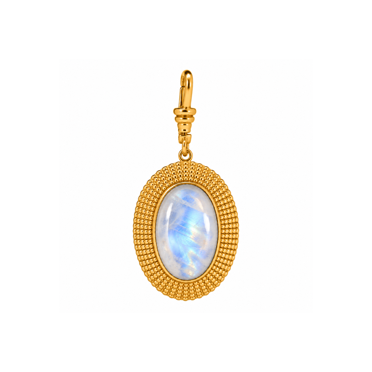 Large Oval Rainbow Moonstone & Perlemoen/Abalone Charm: The Cleopatra