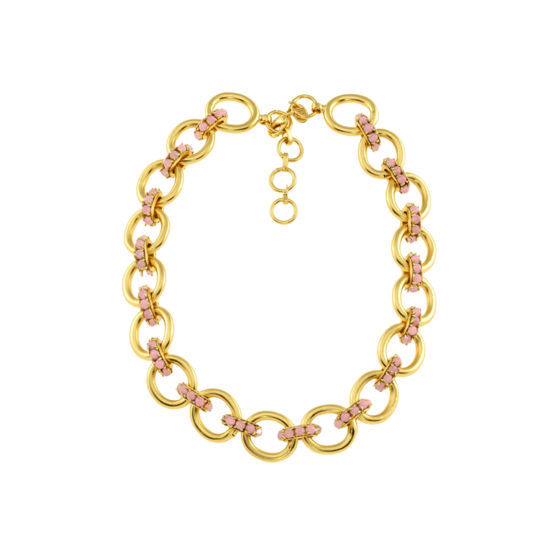 Chunky Link Gold Necklace With Pink Opal: The Nicola