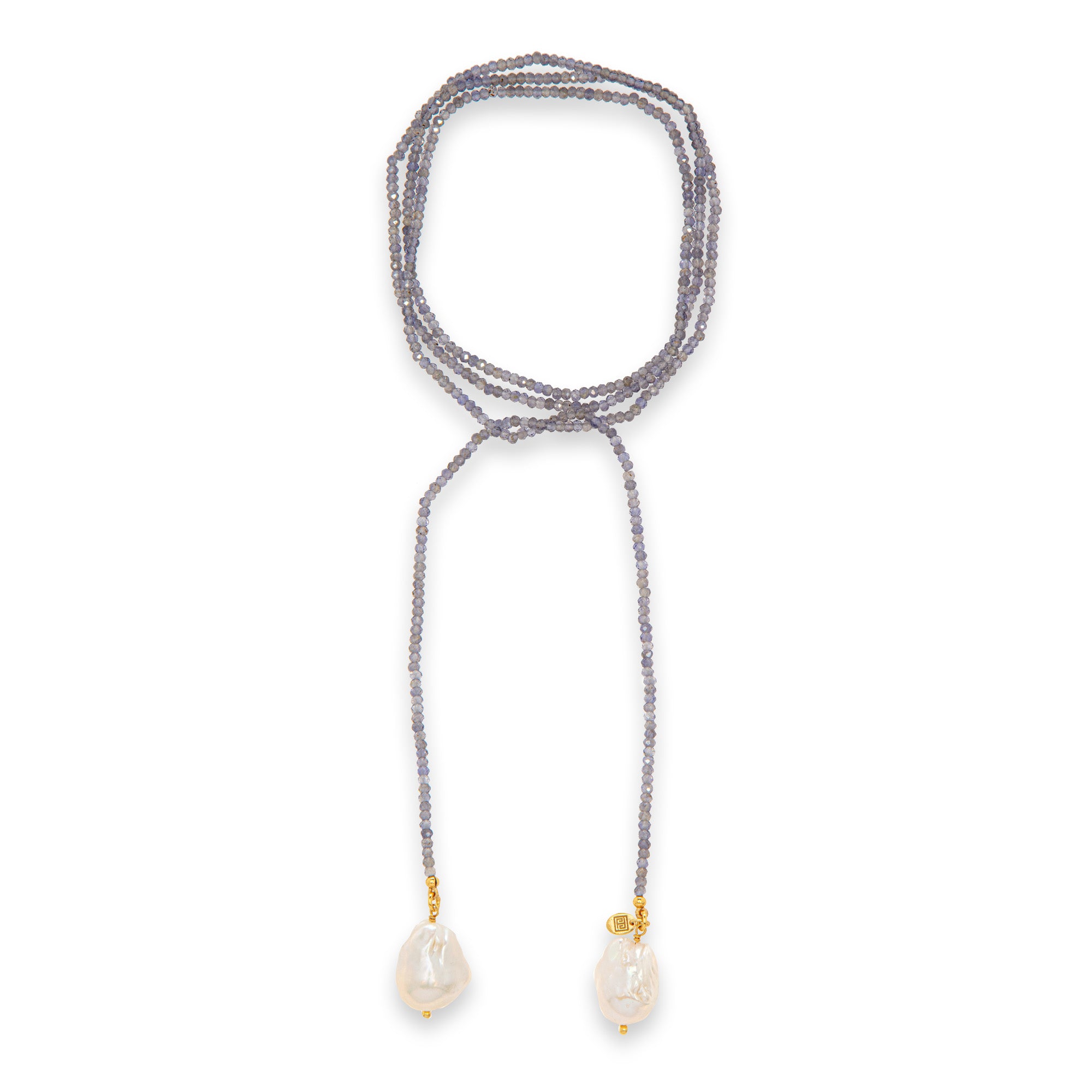 Iolite And Baroque Pearl Lariat Necklace: The Lara