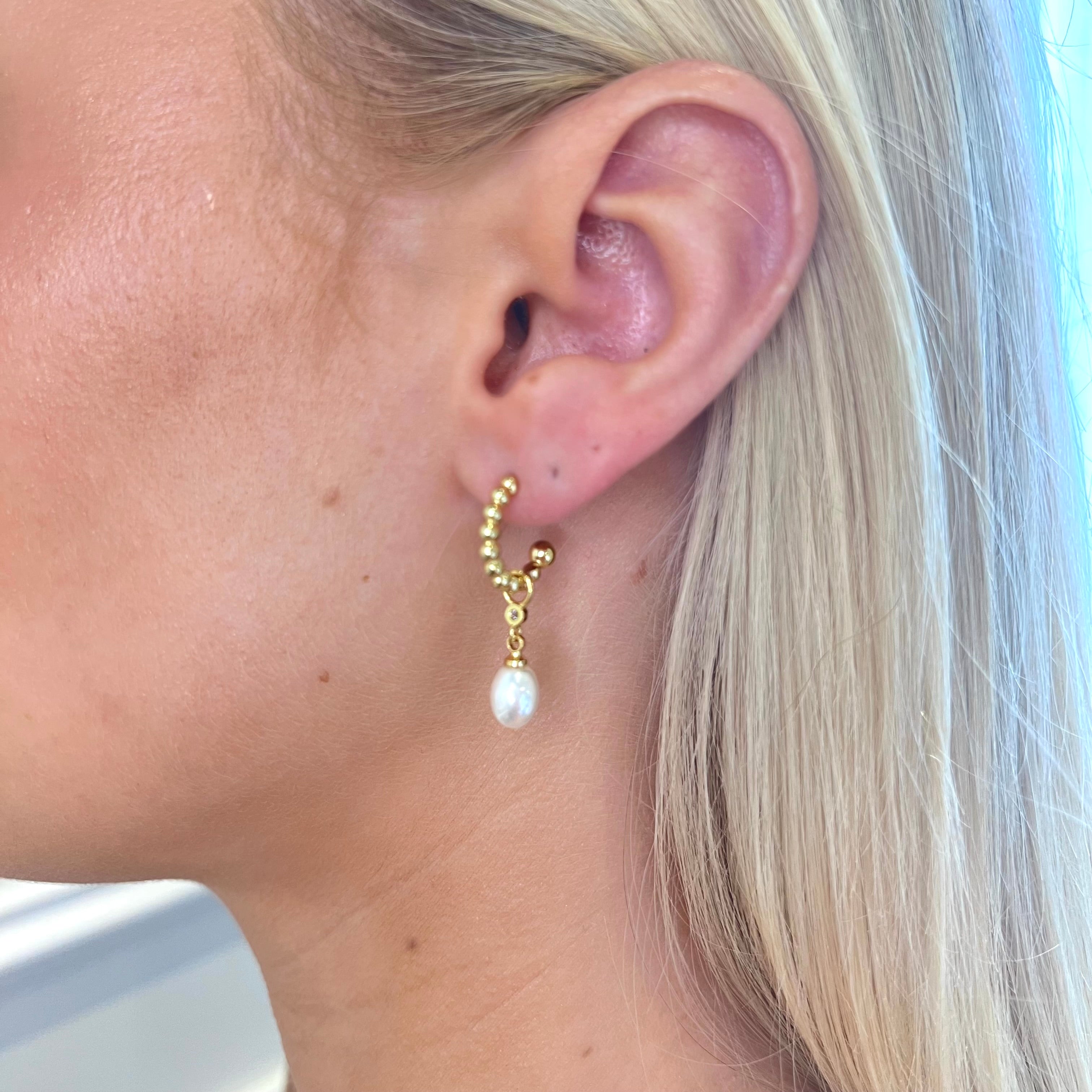 Bobble Huggie Earring with Pearl Drop: The Clara
