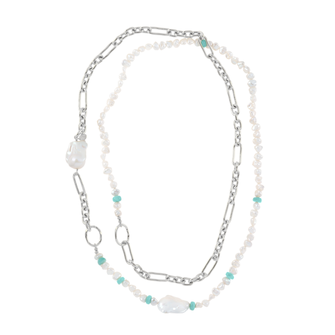Link & Natural Pearl Necklace: The Greta