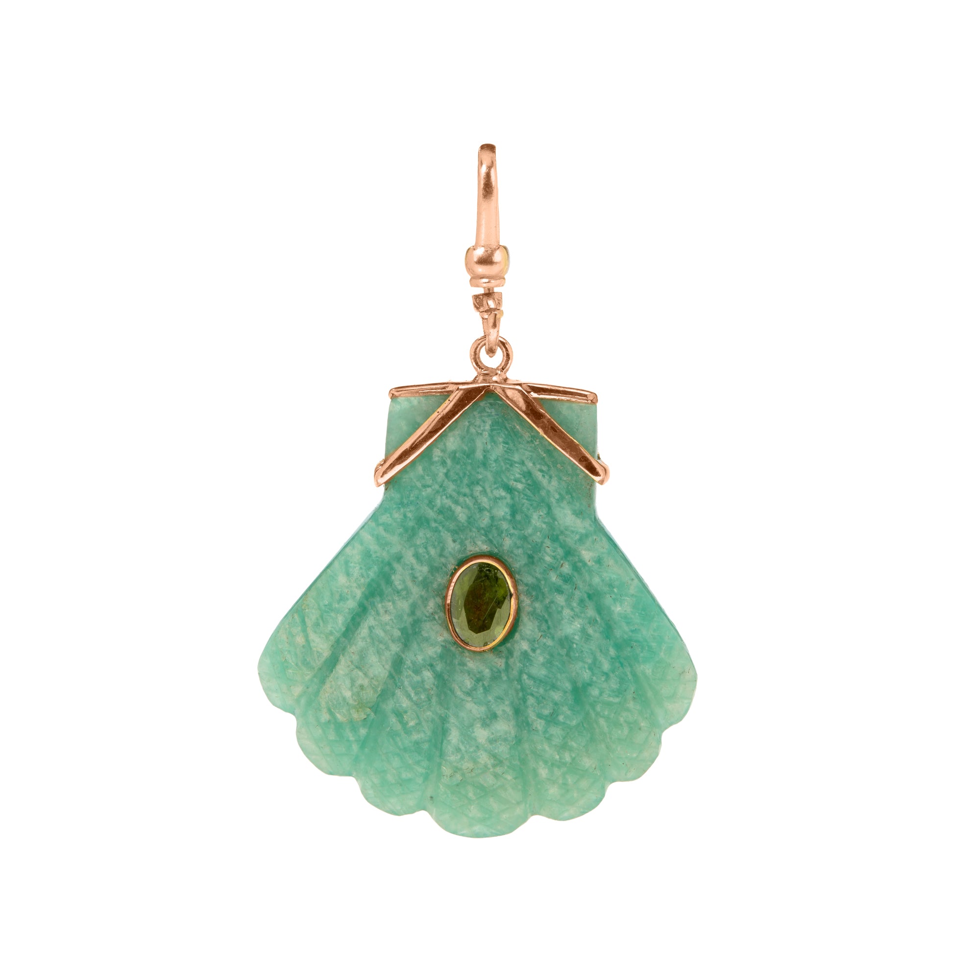 The Mara: Reversible Carved Fan Shell Charm in Amazonite