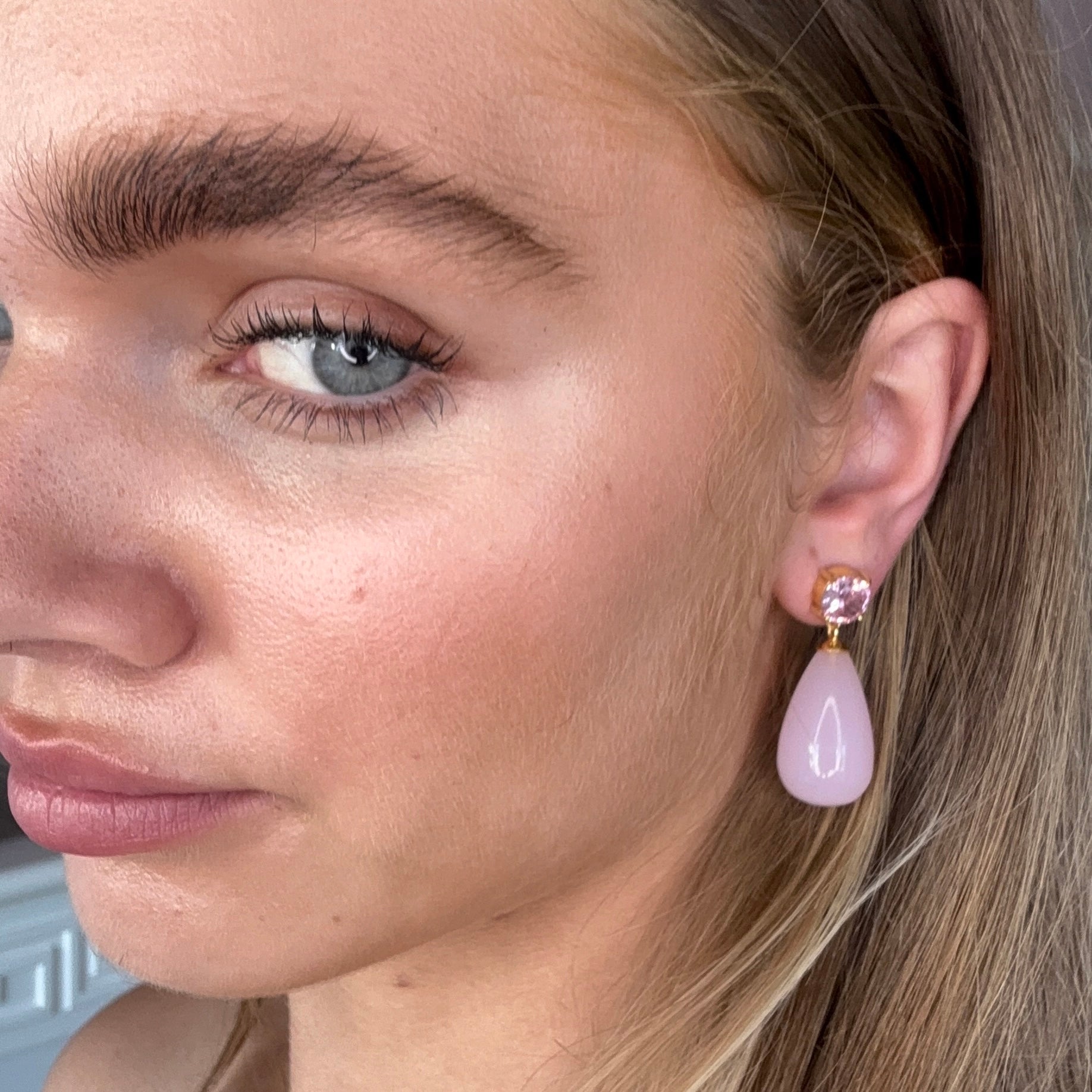 Pink and Pink Chalcedony Drop Earrings: The Loren