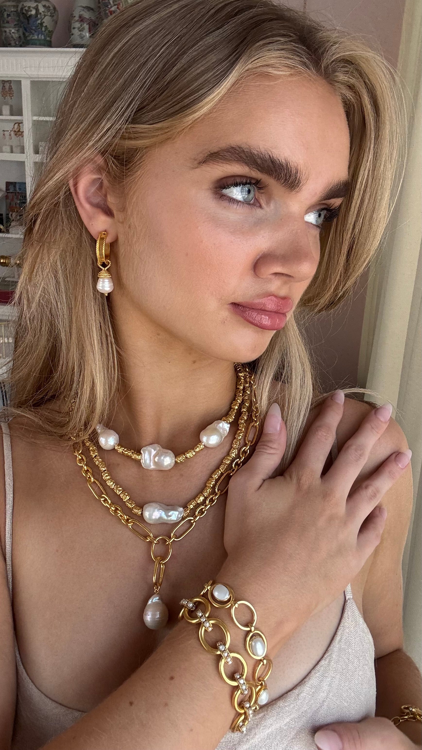 Gold Hoop with pearl charm: The Hazel