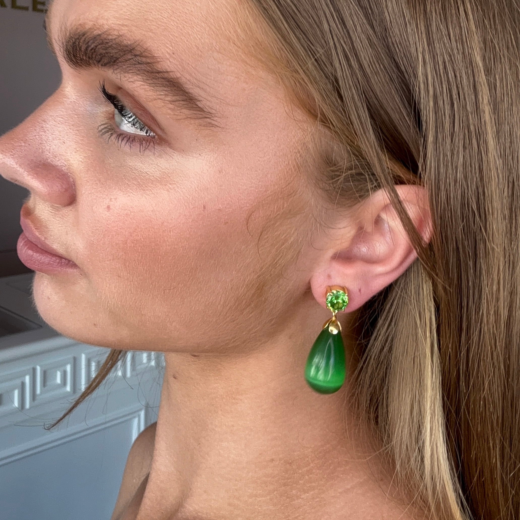 Emerald Green and Cat's Eye Drop Earrings: The Loren