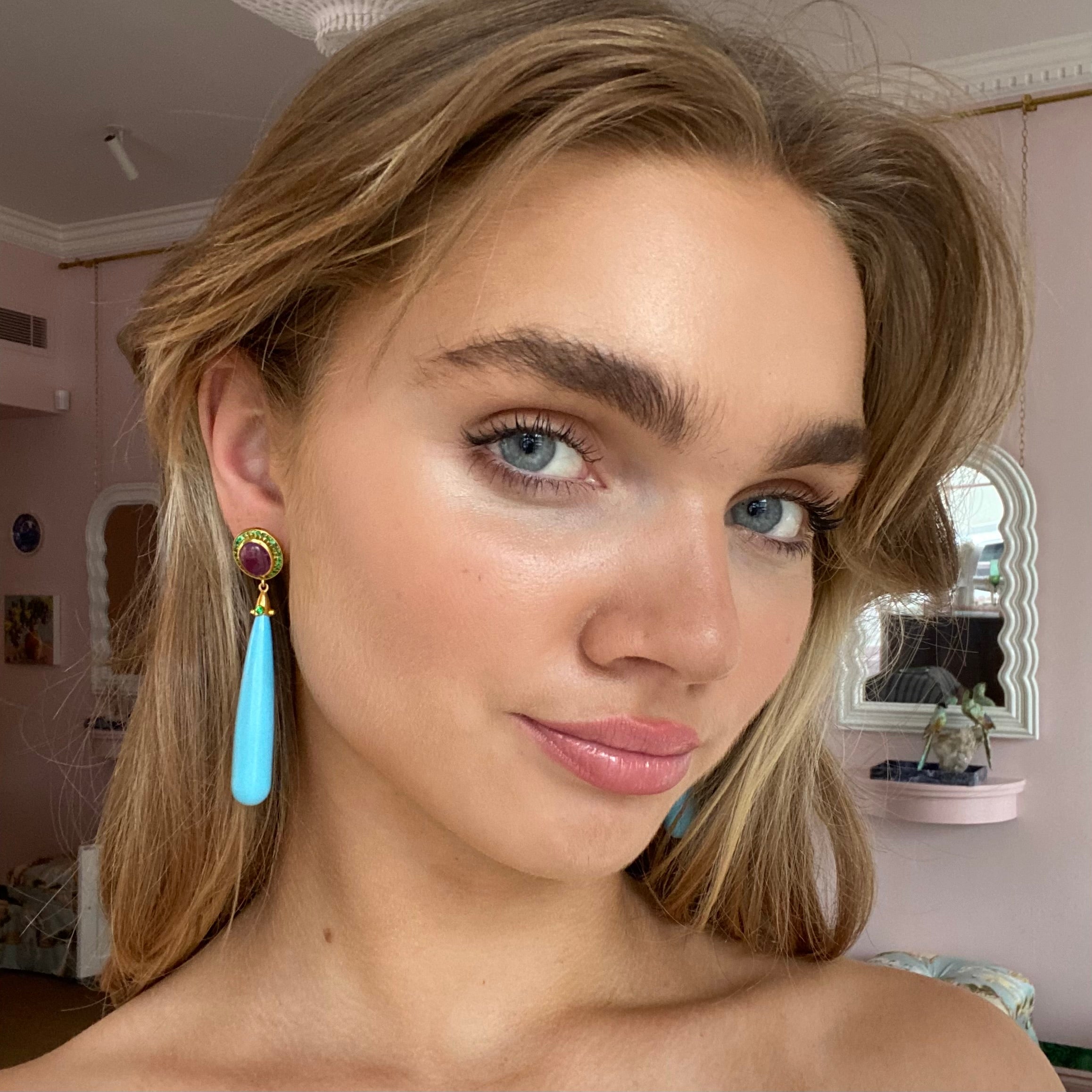 18k Gold Vermeil Amethyst and Turquoise Drop Earrings: The Bethenny