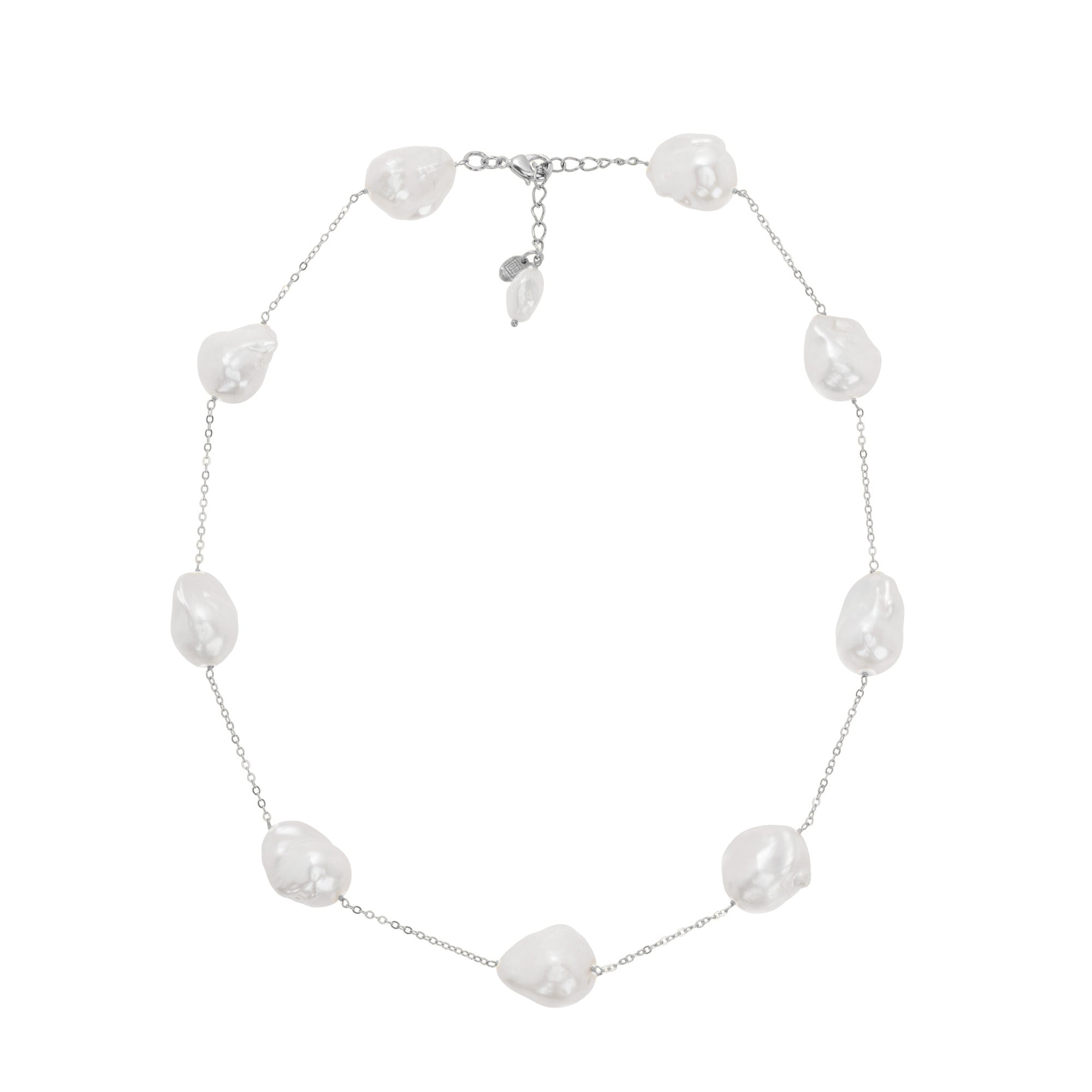 The Audrey: White Baroque Pearl & Chain Necklace