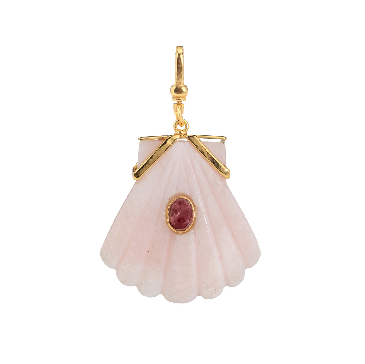 The Mara: Reversible Carved Fan Shell Charm in Pink Opal