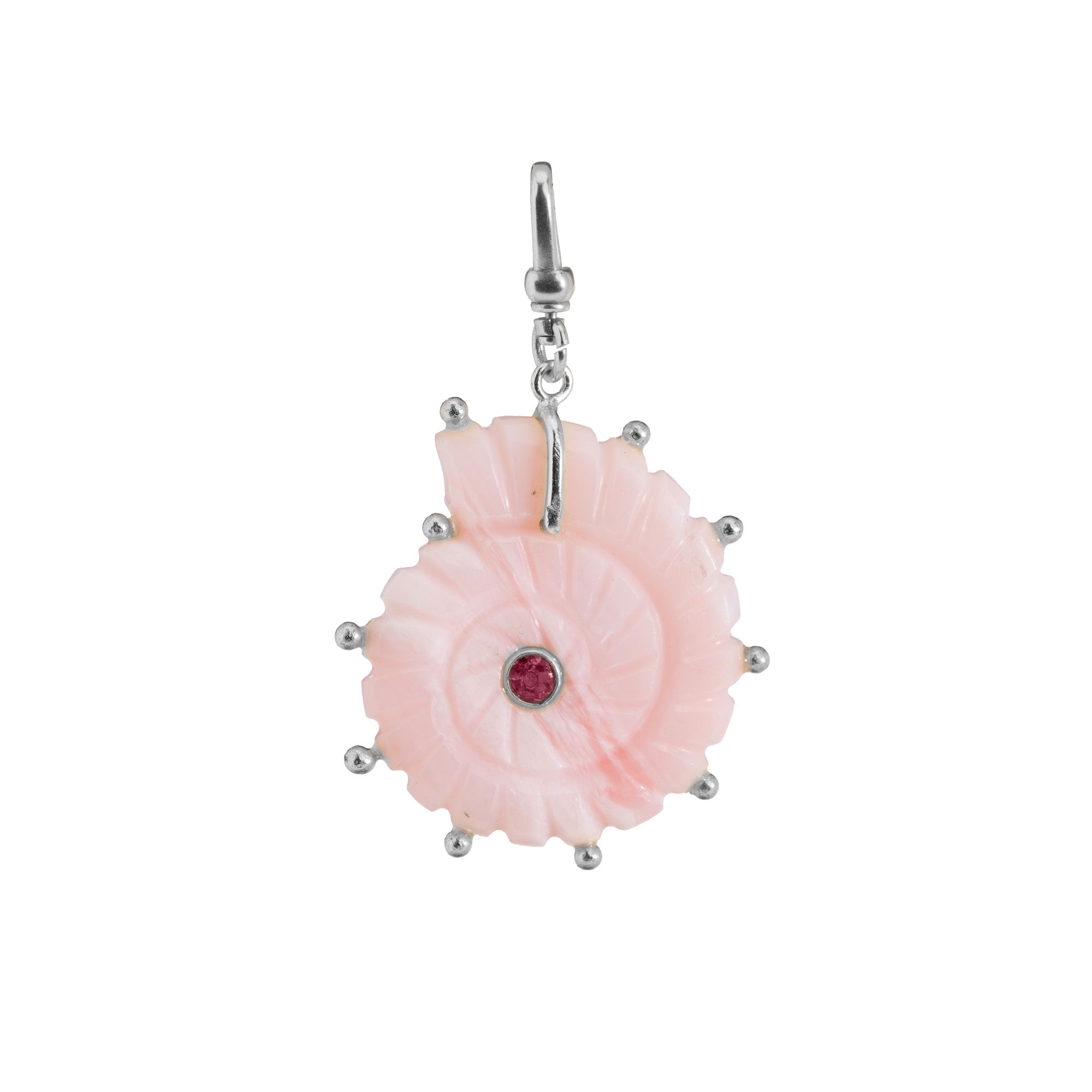 The Marina: Reversible Carved Pink Opal Ammonite Shell