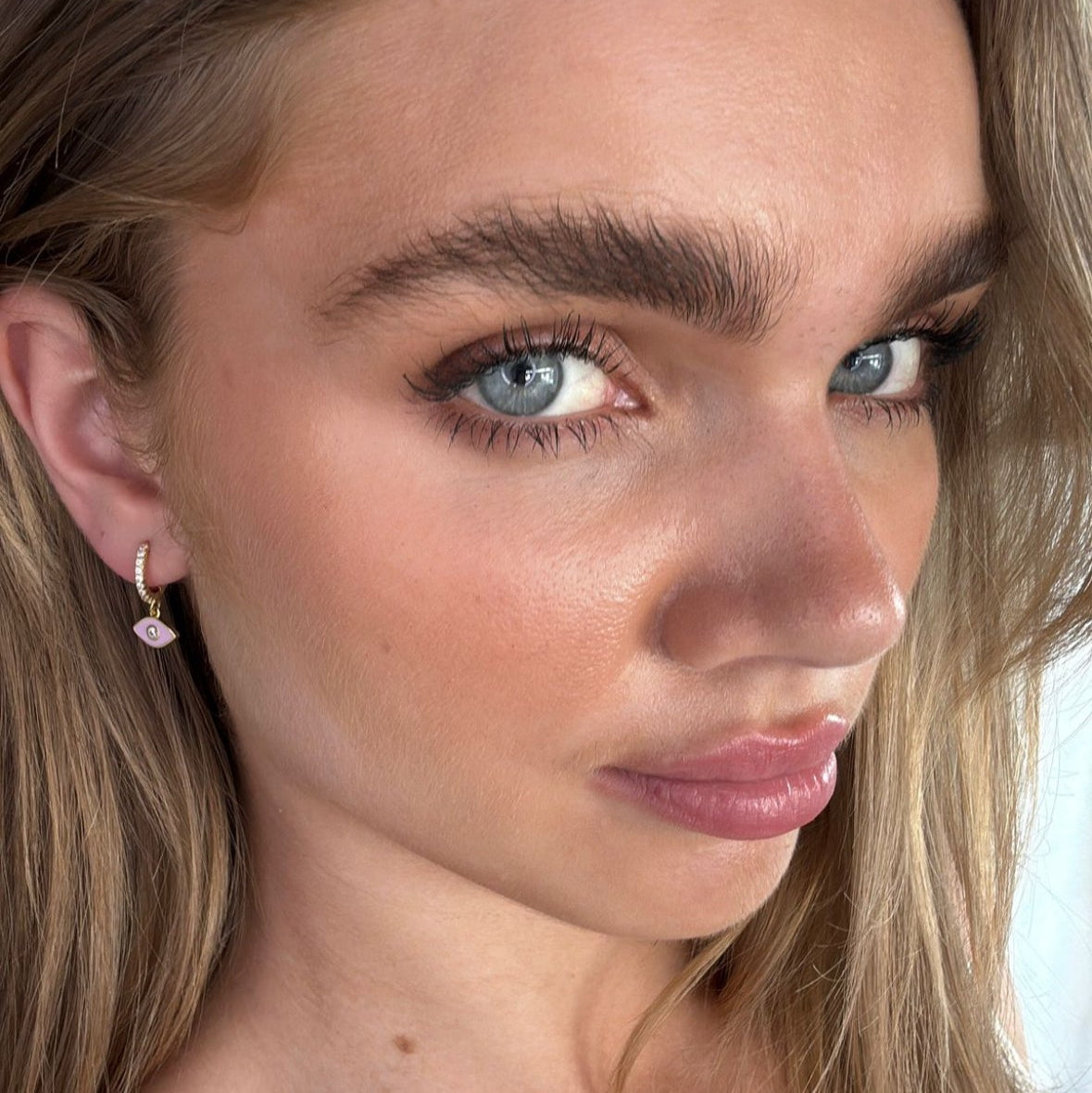 Lilac Evil Eye Enamel Huggie: The Leda