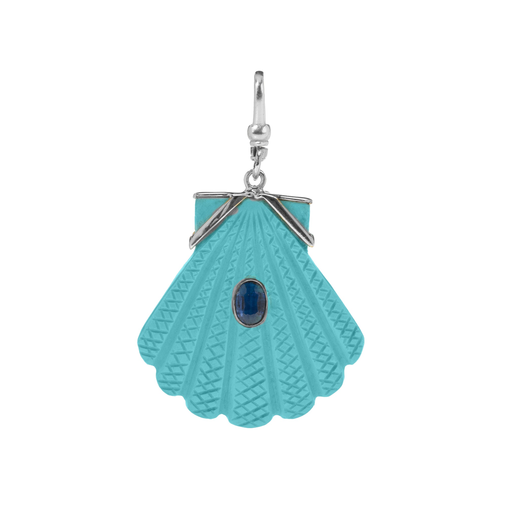 The Mara: Reversible Carved Fan Shell Charm In Turquoise