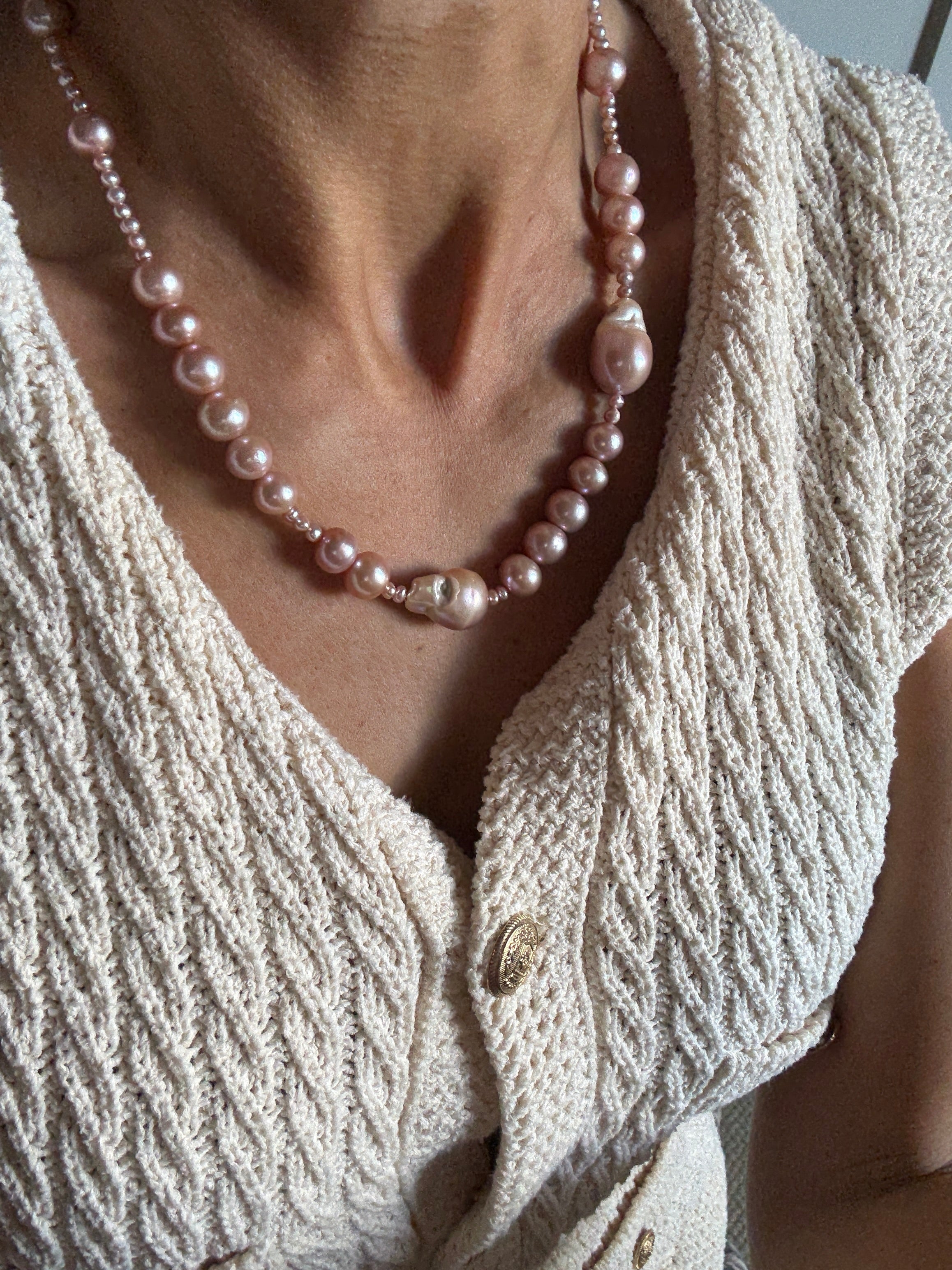 Pink Baroque & Freswater Round Pearl Necklace: The Daphne