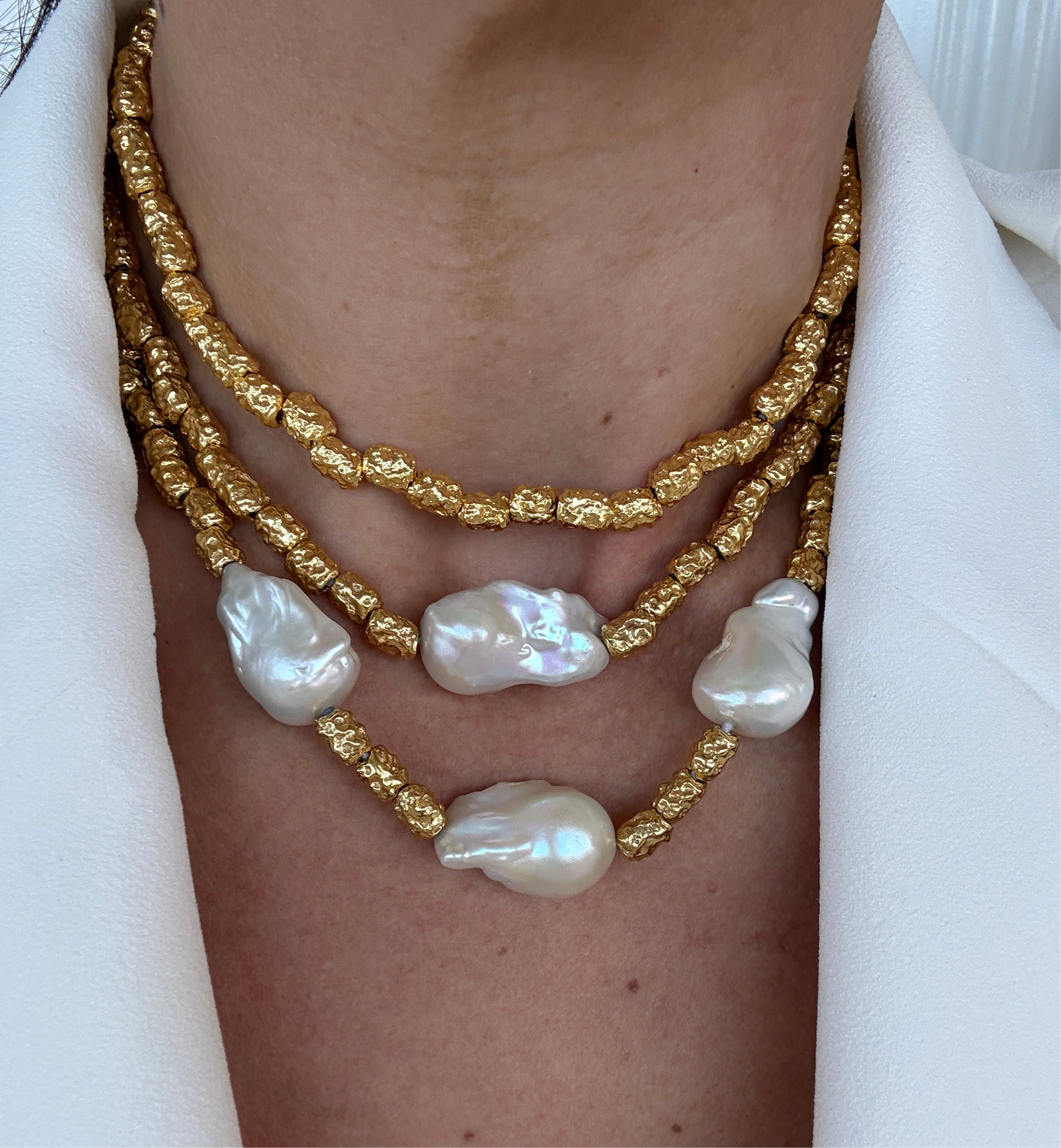 The Amari: 3 Baroque Pearl Necklace