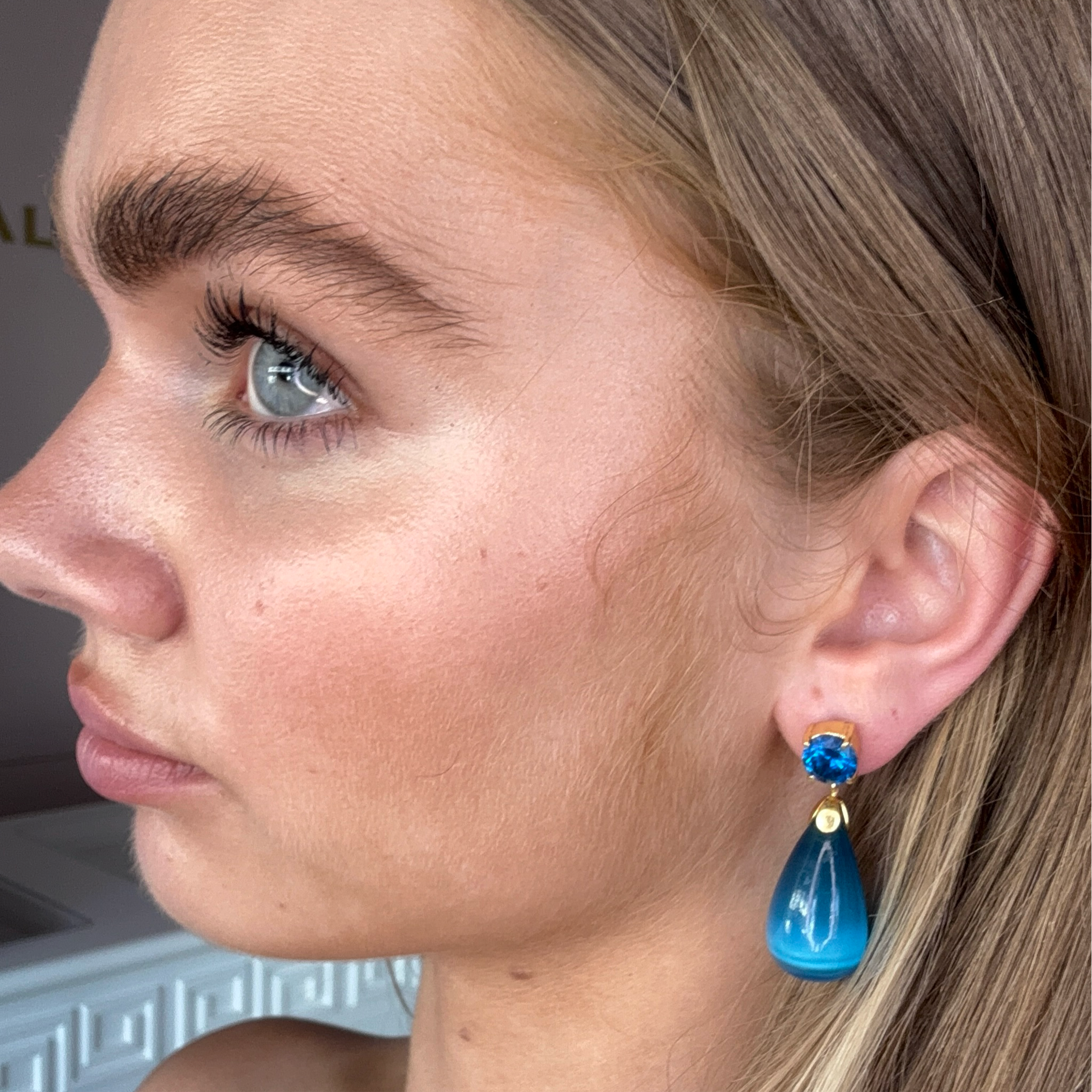 London Blue Topaz and Cat's Eye Drop Earrings: The Loren