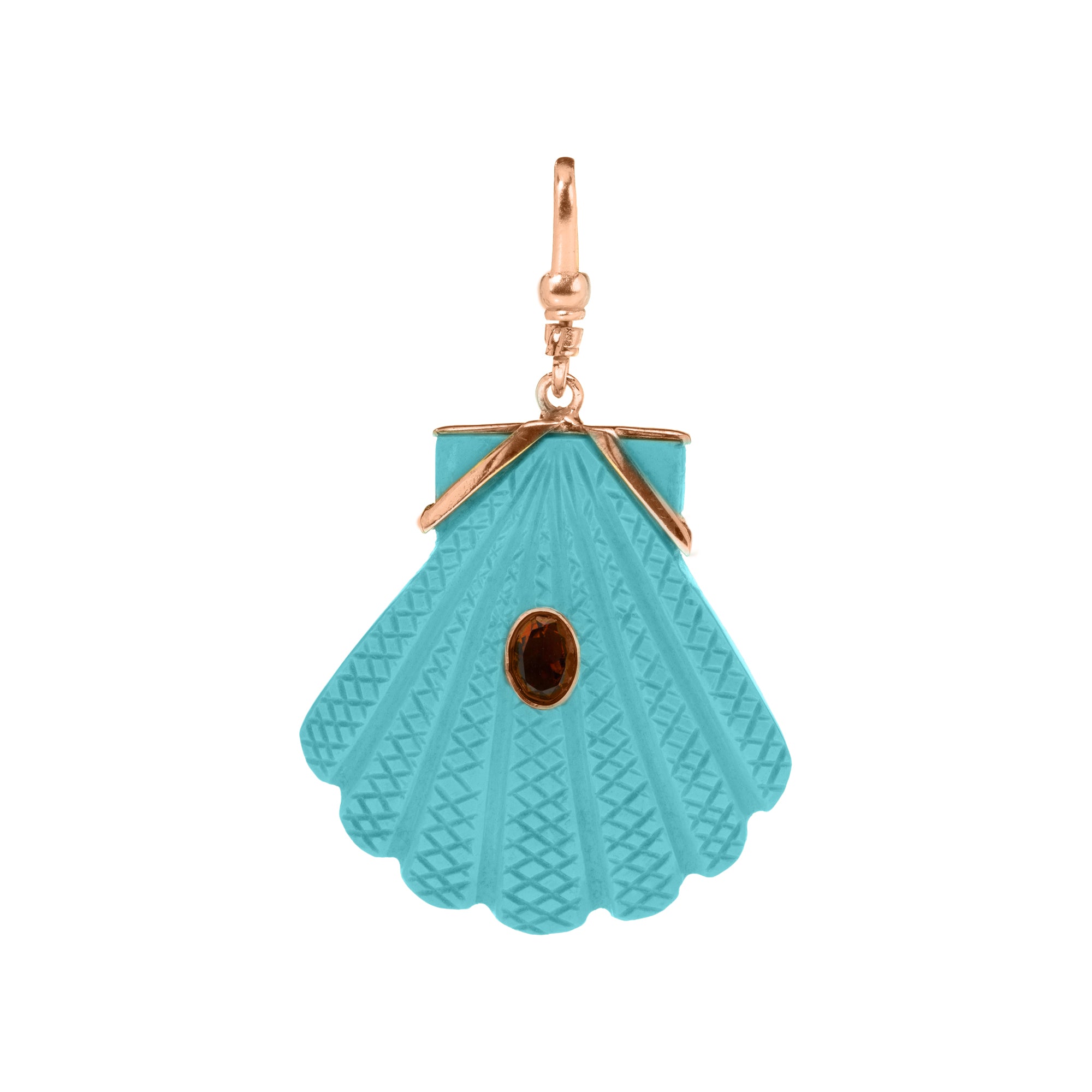 The Mara: Reversible Carved Fan Shell Charm In Turquoise