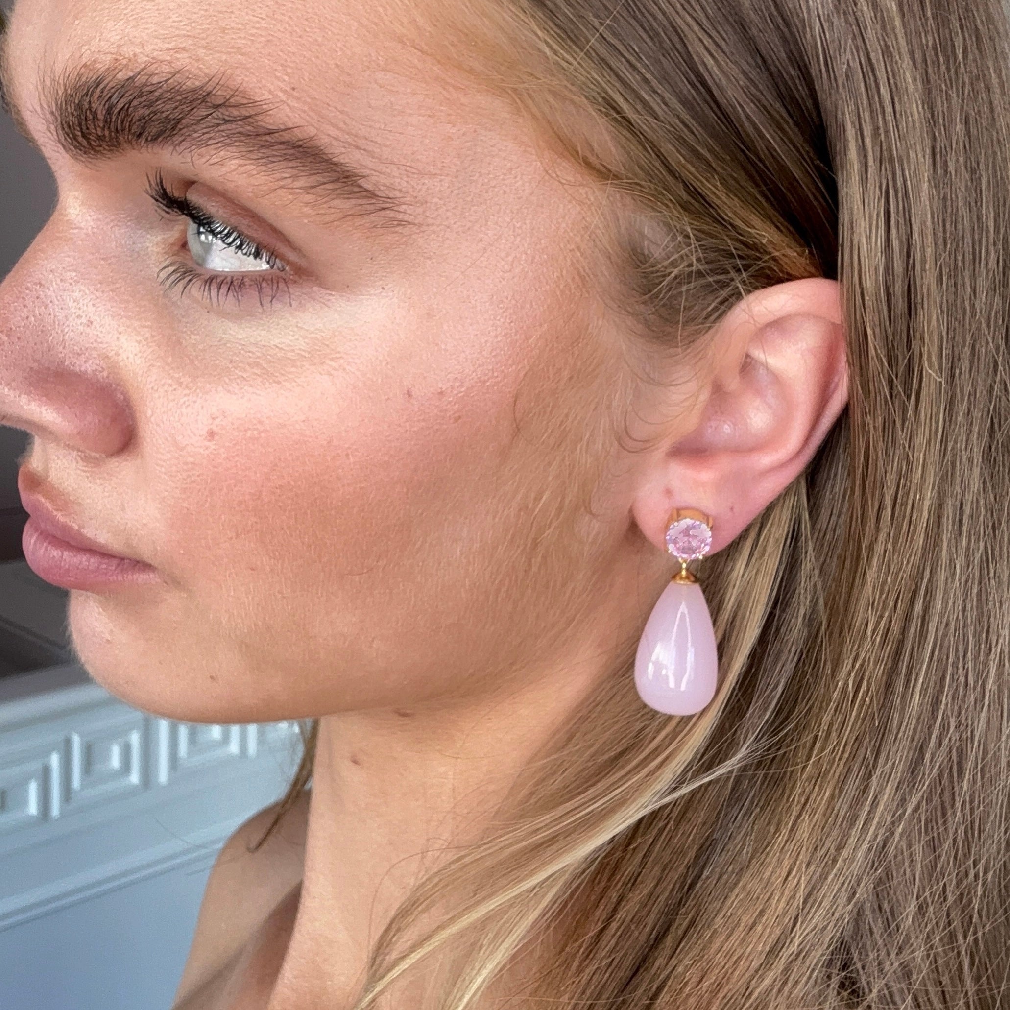 Pink and Pink Chalcedony Drop Earrings: The Loren