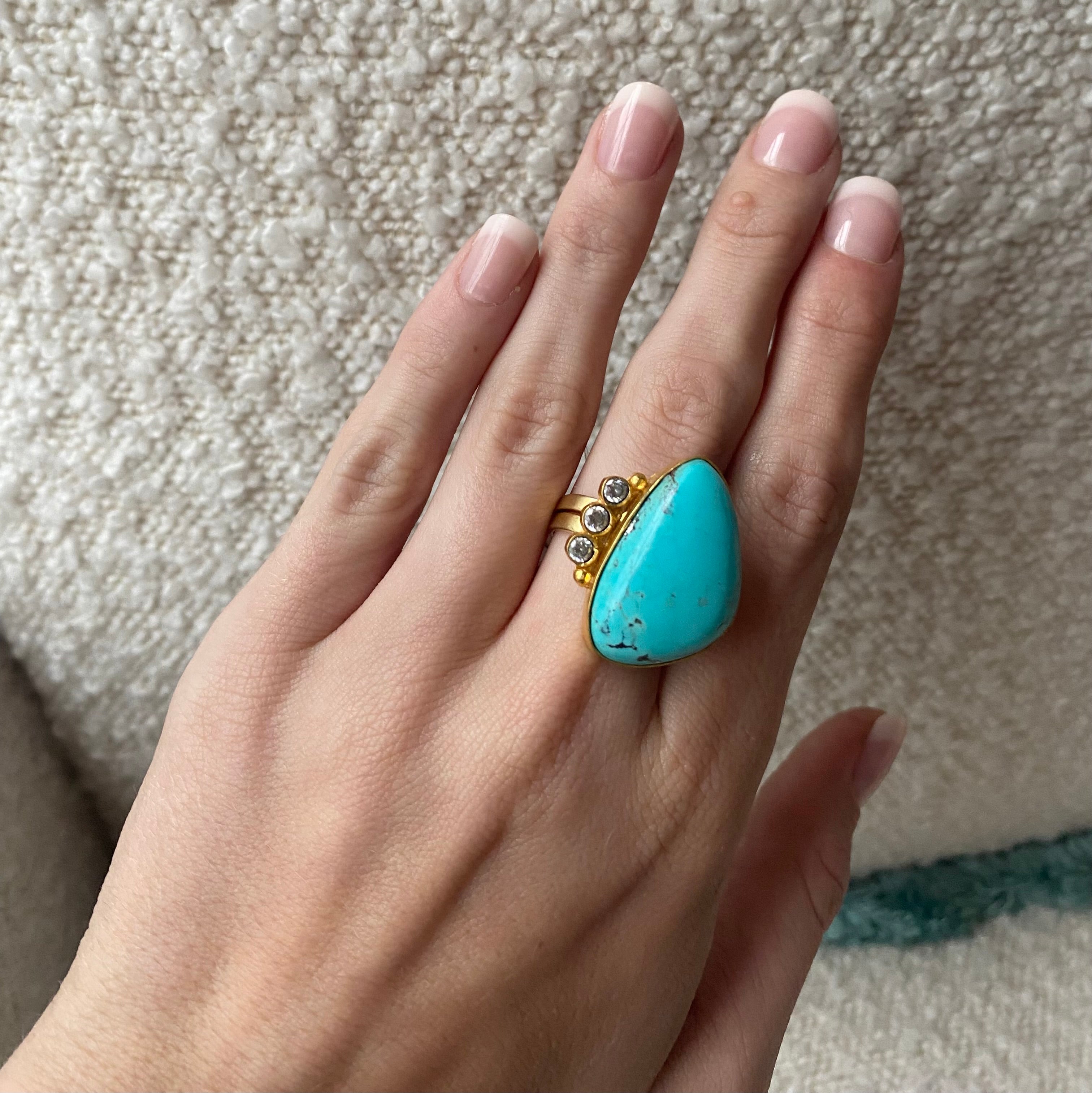 18k Gold Vermeil One of Kind Ring In Arizona Turquoise
