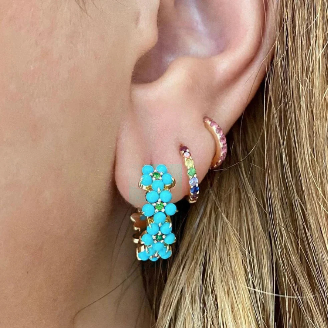 5 for 60% Off - Turquoise and Green Onyx Flower Hoop Earrings: The Steffi