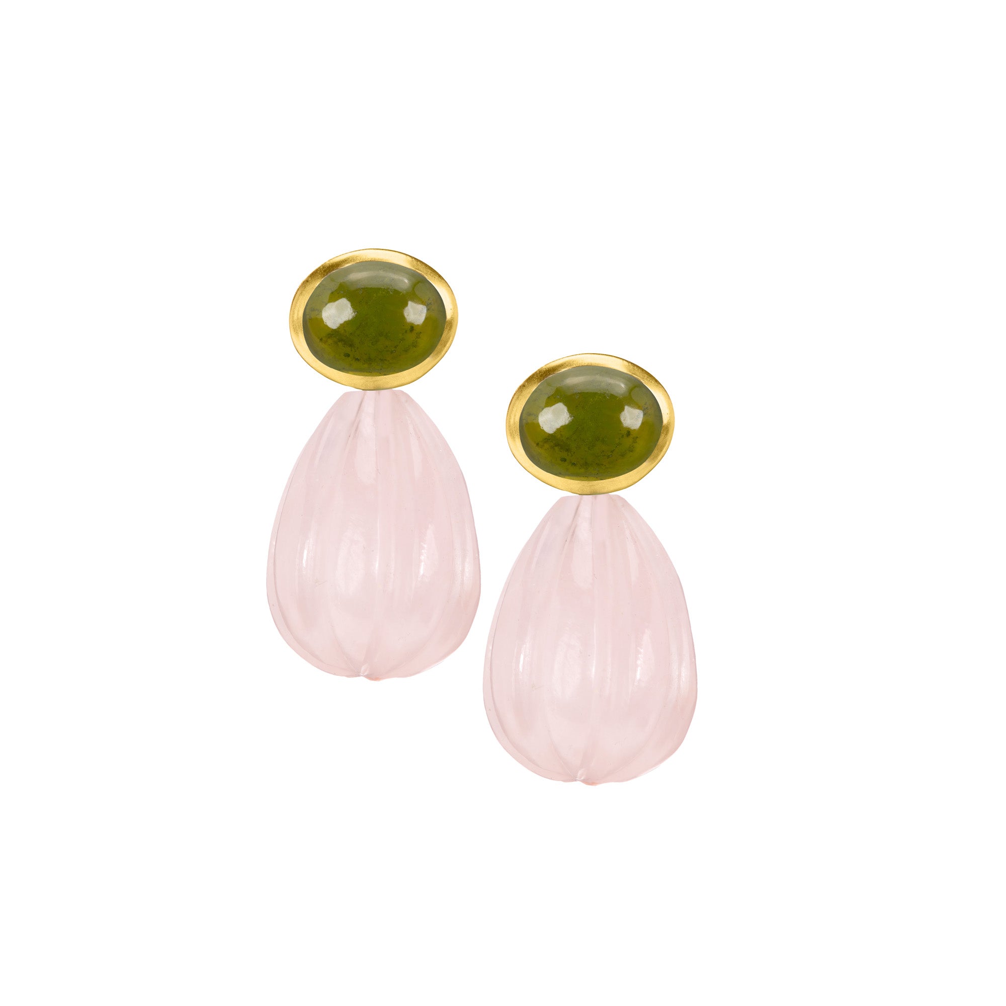 The Salma: Peridot & Rose Quartz Carved Drop Earrings