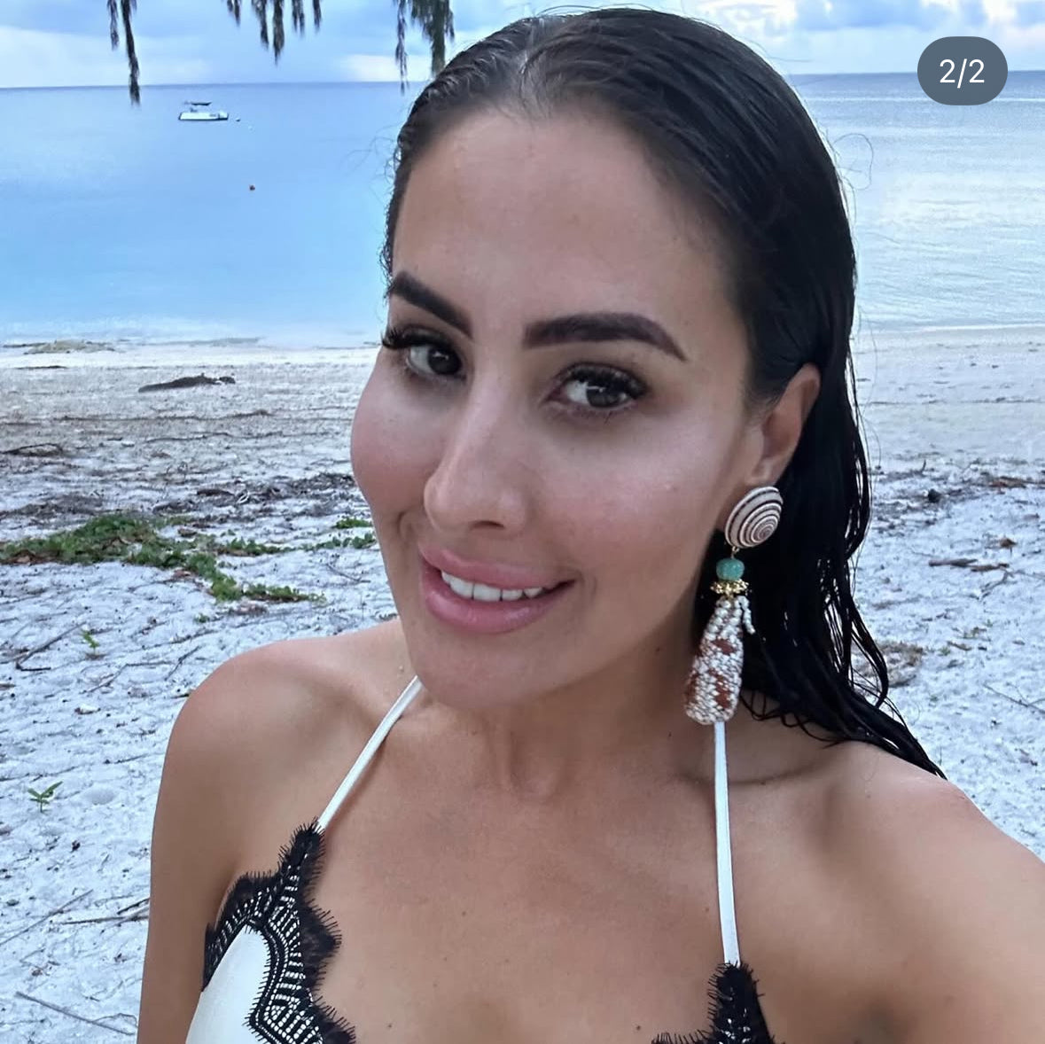 Freshwater Pearl, Natural Seashells and Amazonite Earrings: The Genevieve