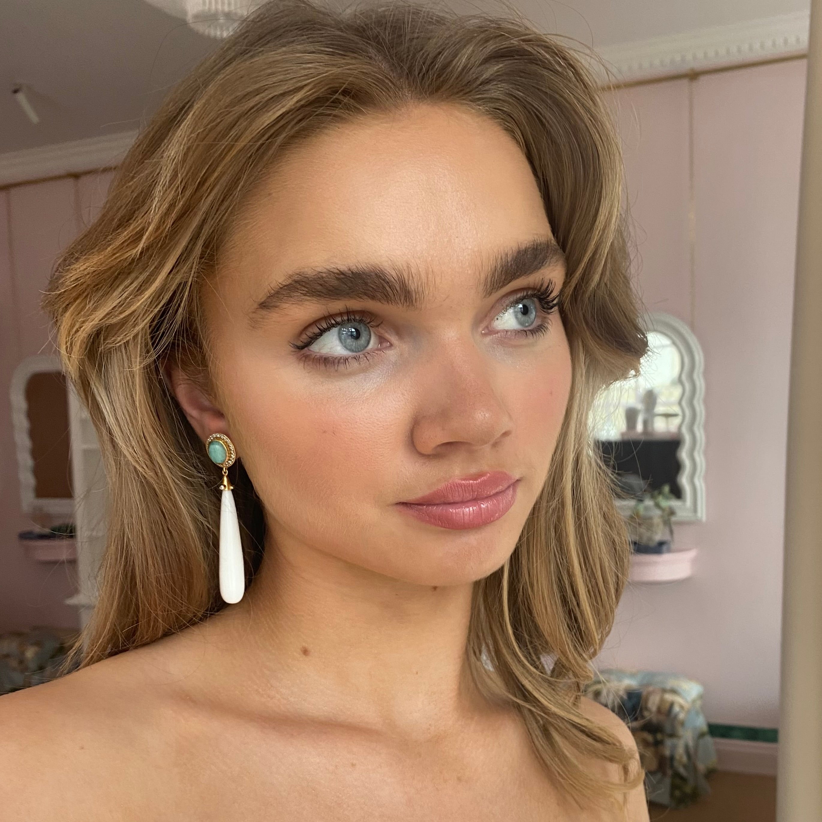 18k Gold Vermeil Amazonite and White Agate Drop Earrings: The Bethenny