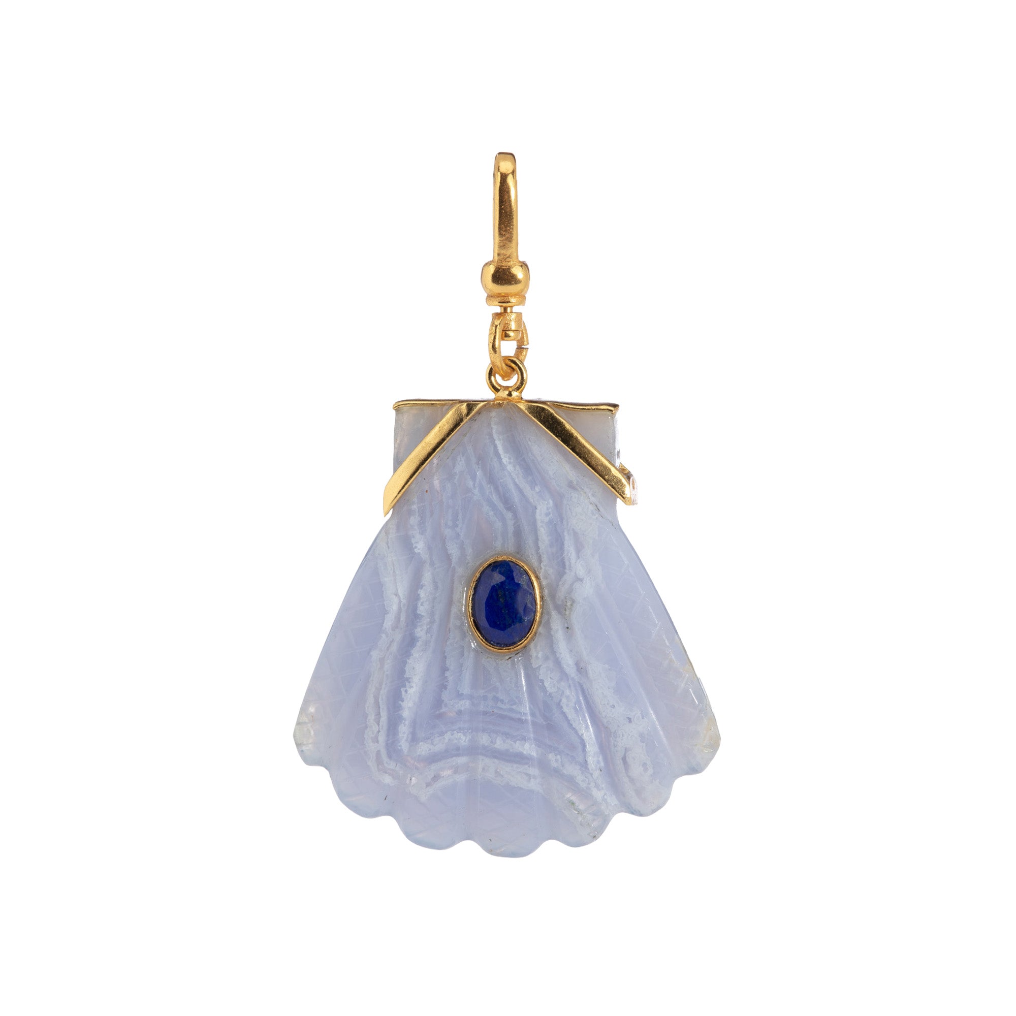 The Mara: Carved Fan Shell in Blue Lace Agate Charm