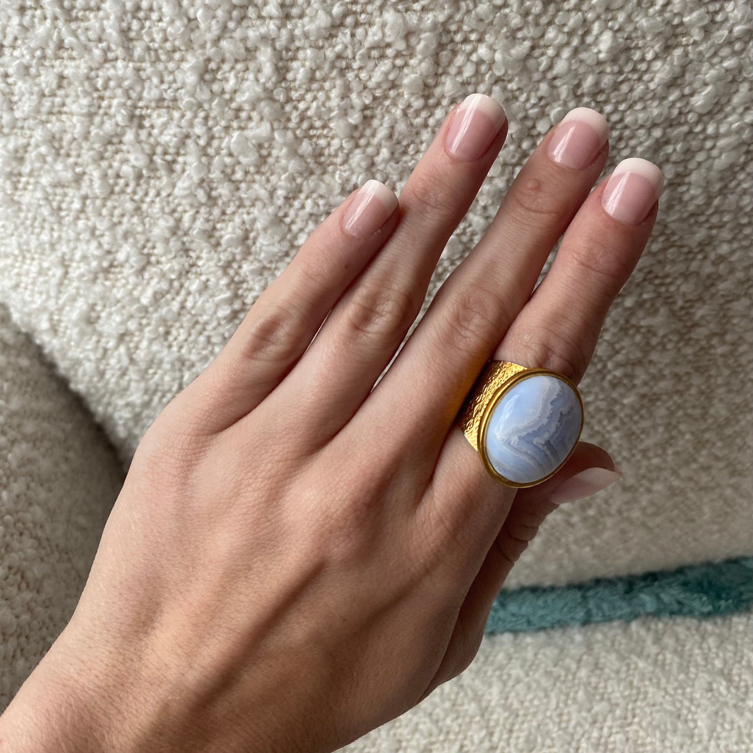 18k Gold Vermeil One of a Kind Ring In Blue Lace Agate