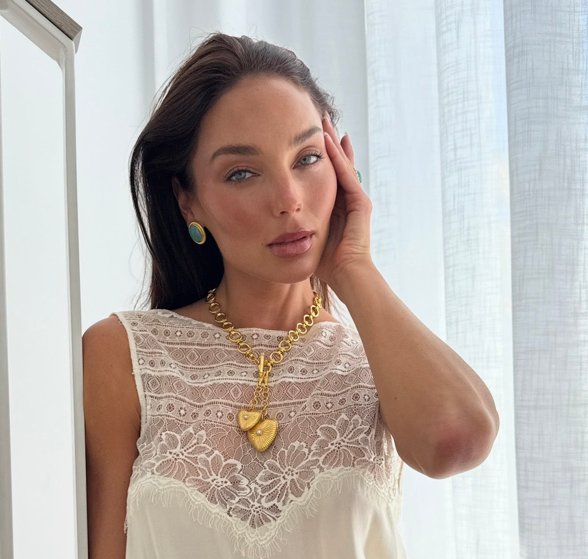 Engraved Puffy Heart Reversible Gemstone Charm