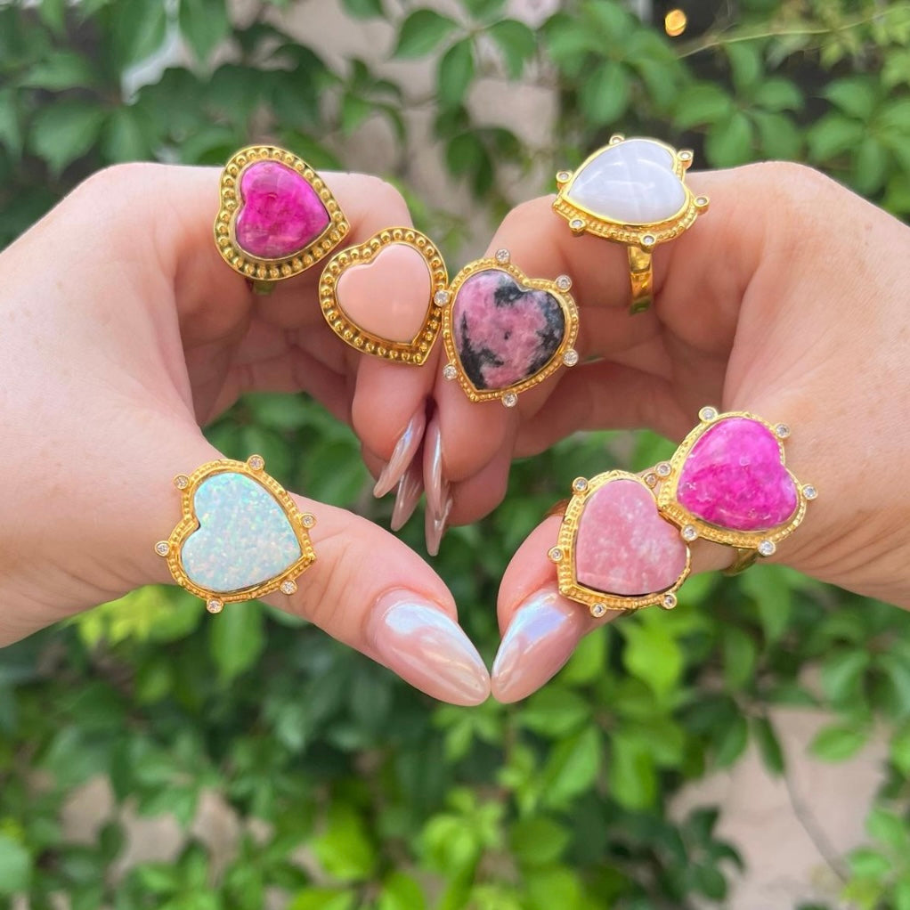 18k Gold Vermeil Love Heart Rhodonite Ring: The Ariana
