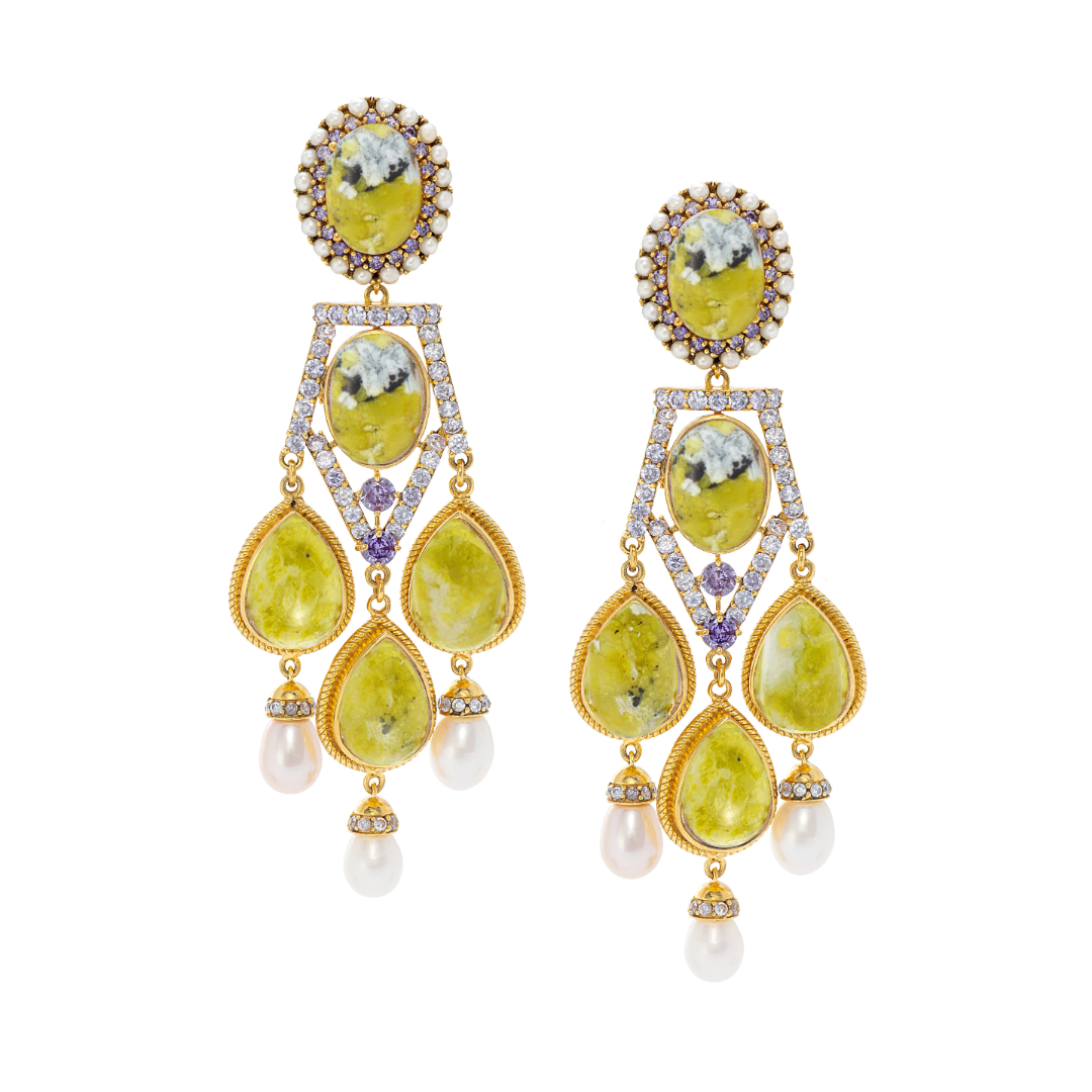 18k Gold Vermeil Lizardite Chandelier Earrings: The Adele