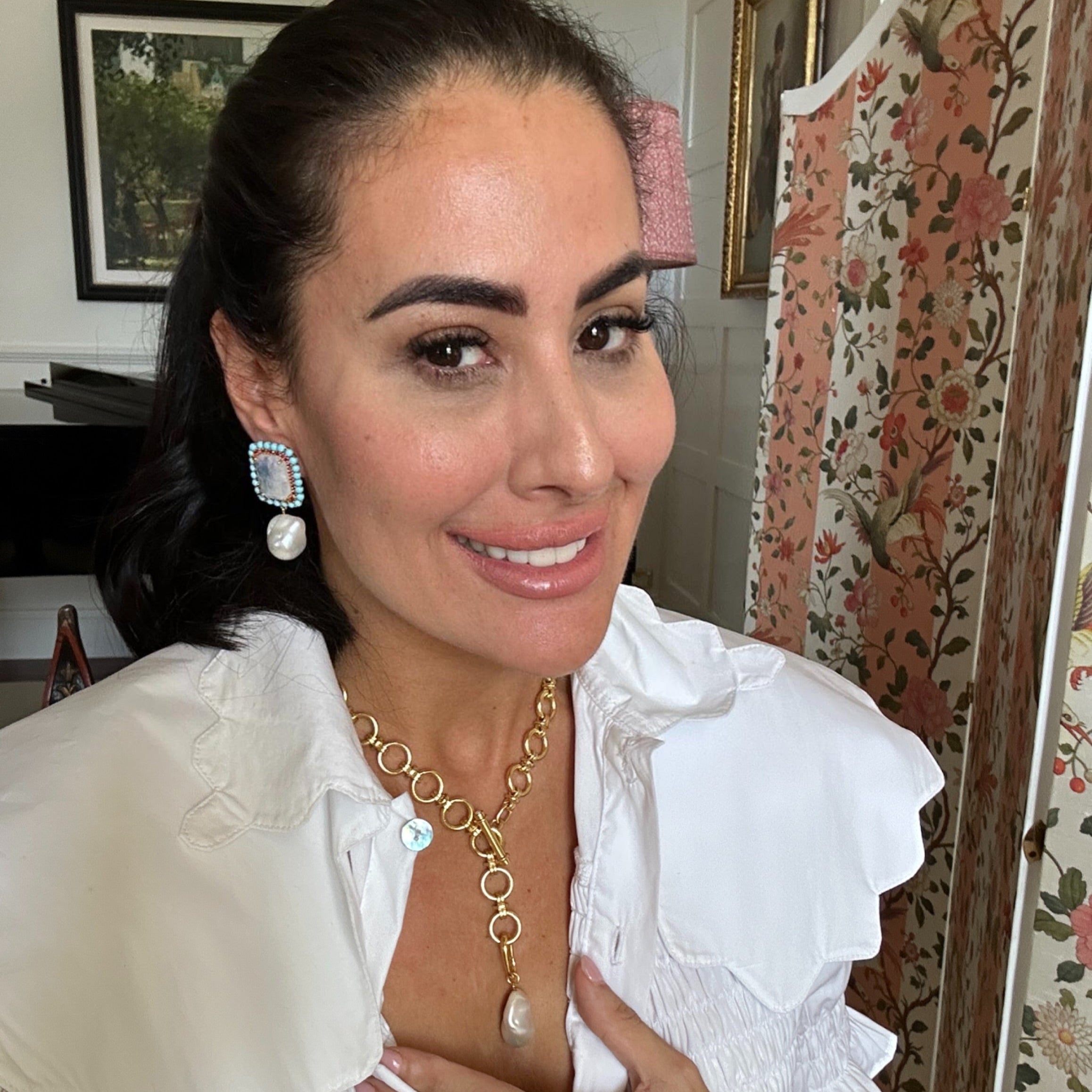 18k Gold Vermeil Moonstone, Turquoise and Baroque Pearl Earrings: The Victoria