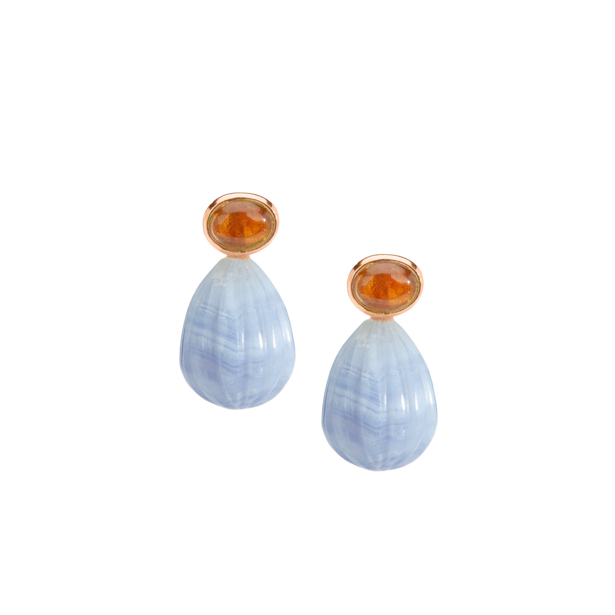 The Marietta: Orange Tourmaline & Carved Blue Lace Agate Drop
