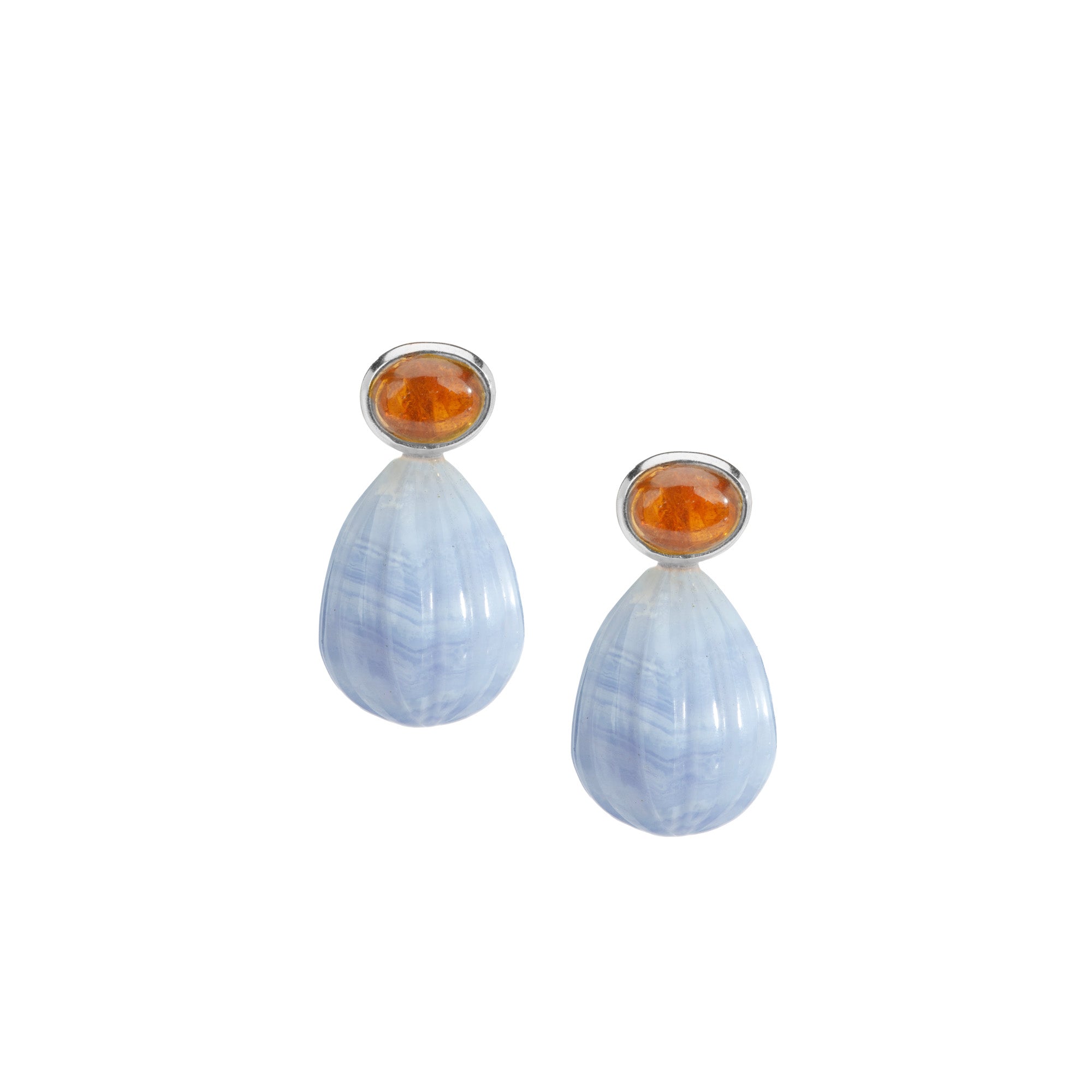 The Marietta: Orange Tourmaline & Carved Blue Lace Agate Drop