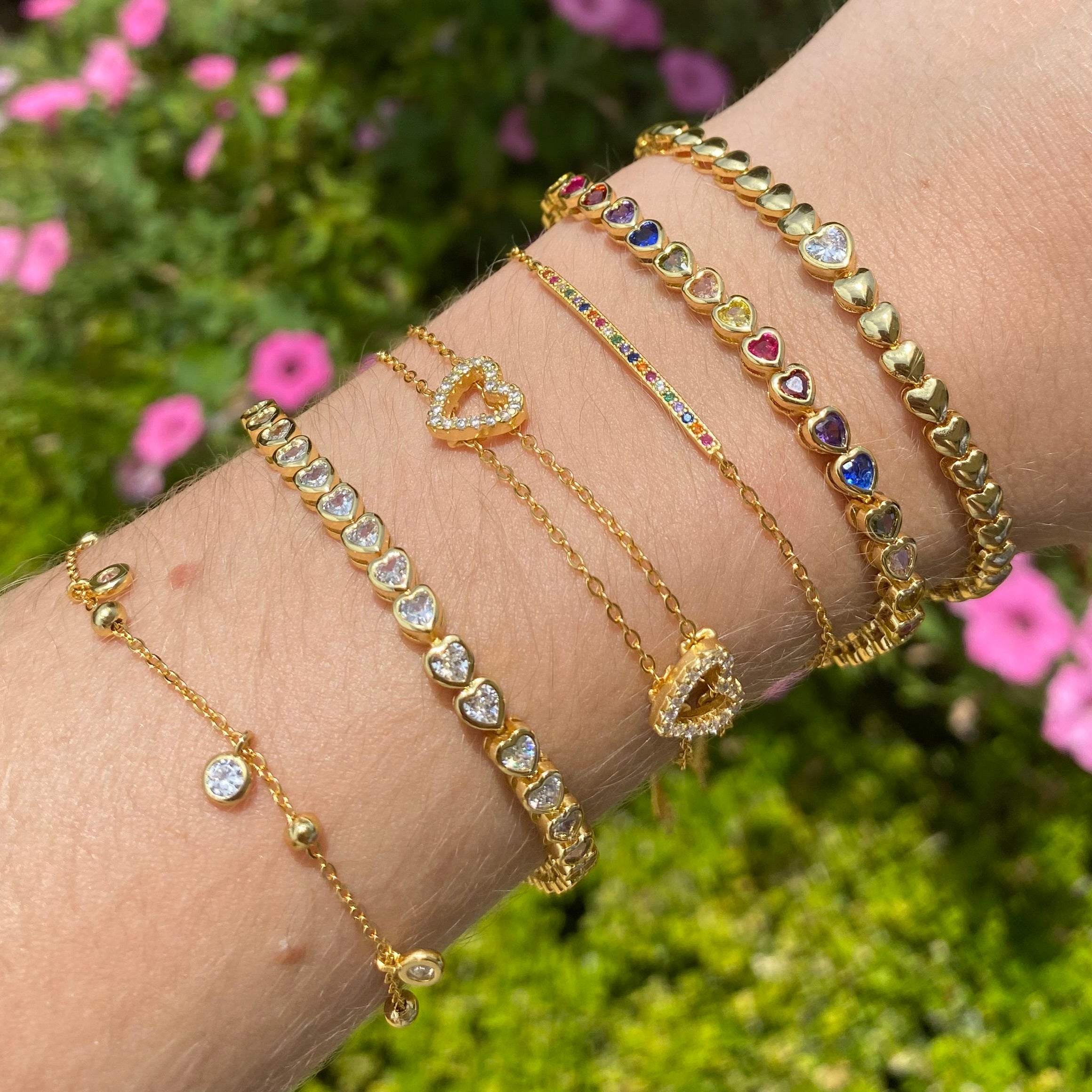 18k Gold Vermeil Multi Gemstone Heart Tennis Bracelet: The Leticia
