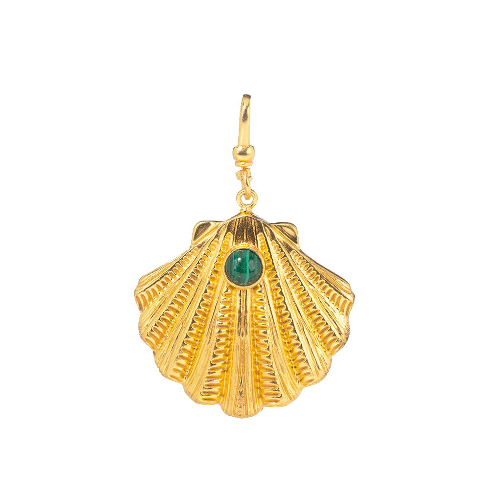 The Ariel: Malachite & Pearl Reversible Shell Charm
