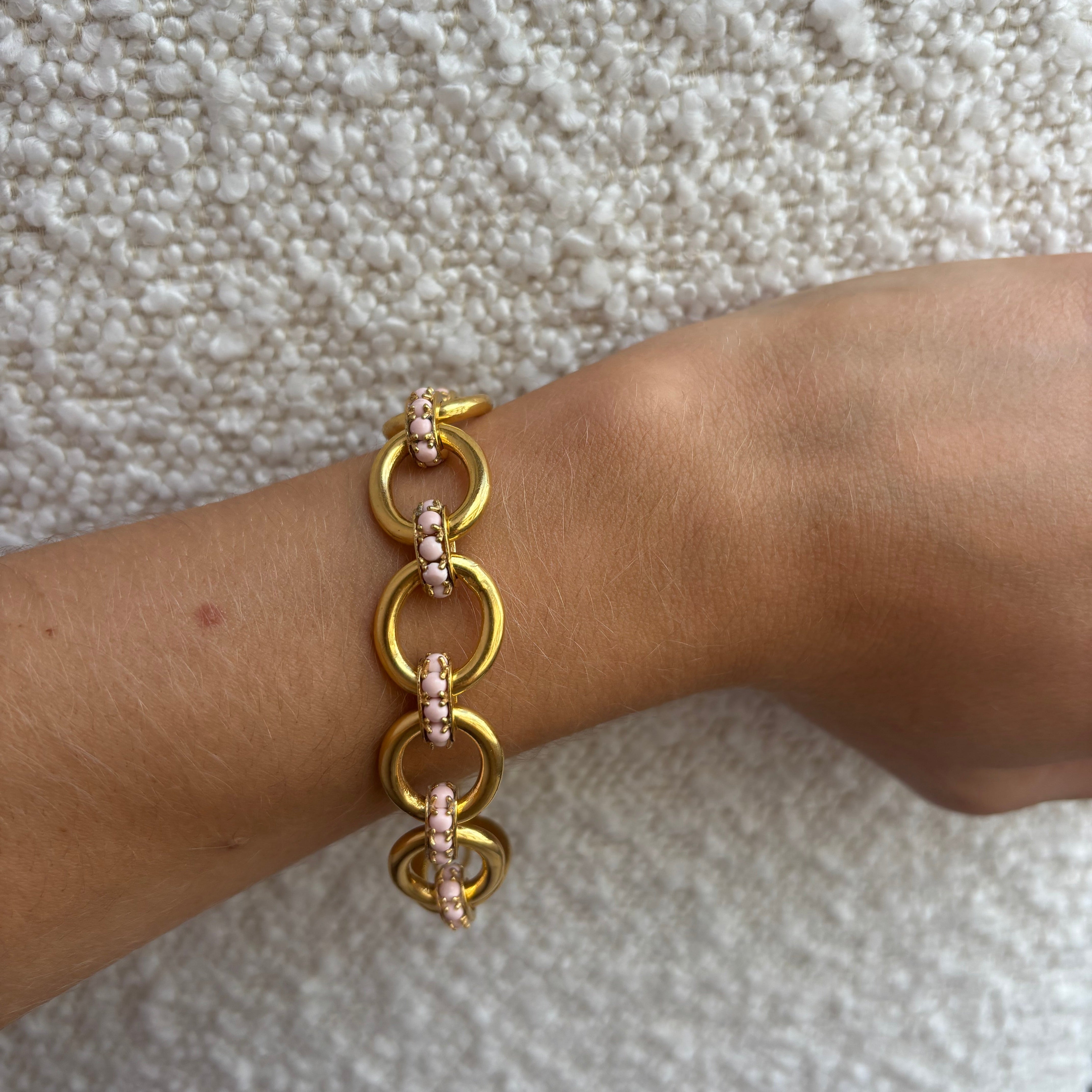 Gold Link Bracelet With Pink Opal: The Aliza