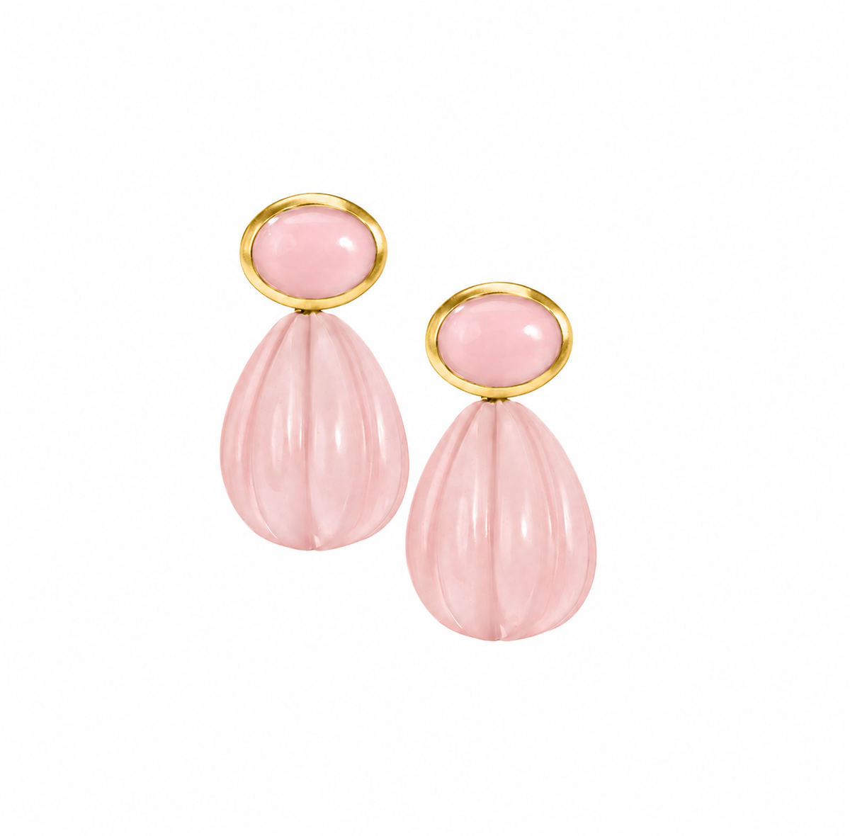 Pink Opal and Rose Quartz Carved Drop Earrings: The Salma