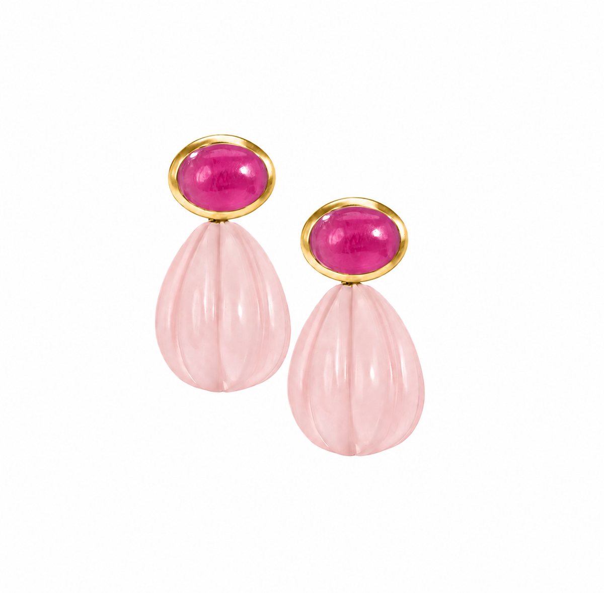 Strawberry Quartz and Rose Quartz Carved Drop Earrings: The Salma