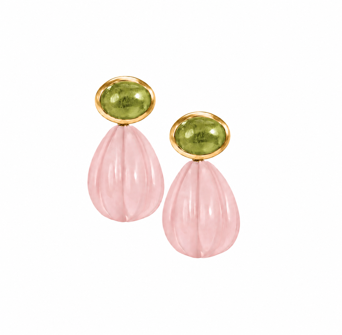 The Salma: Peridot & Rose Quartz Carved Drop Earrings