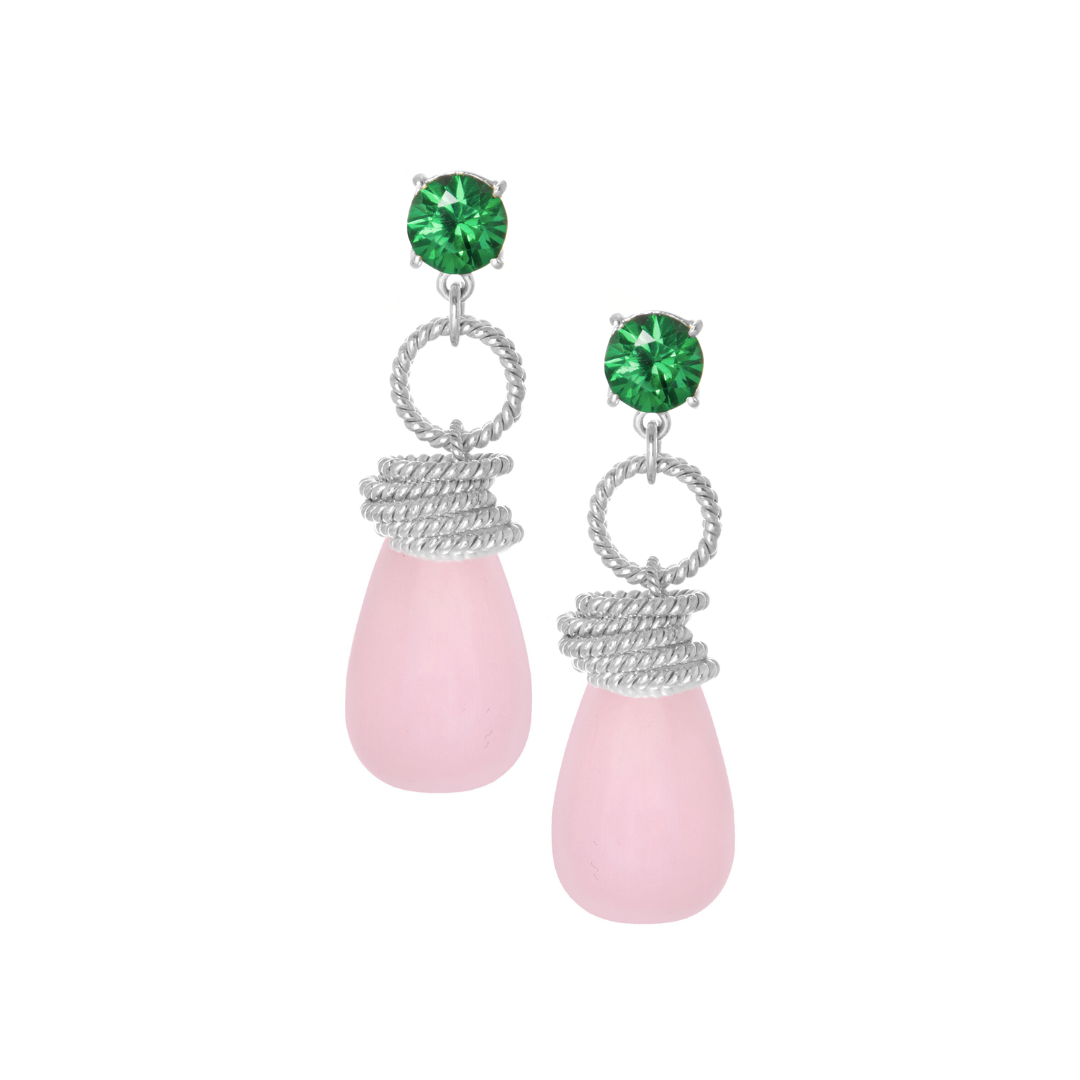 Emerald Green & Rose Quartz Drop Earrings: The Clarissa