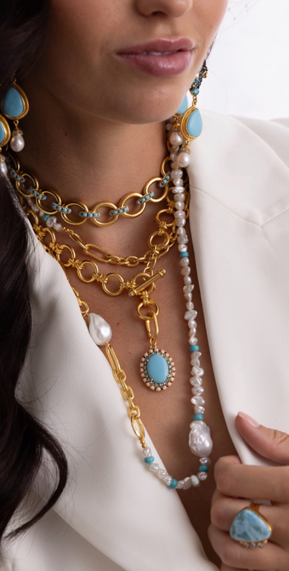 Chunky Link Gold Necklace With Turquoise: The Nicola