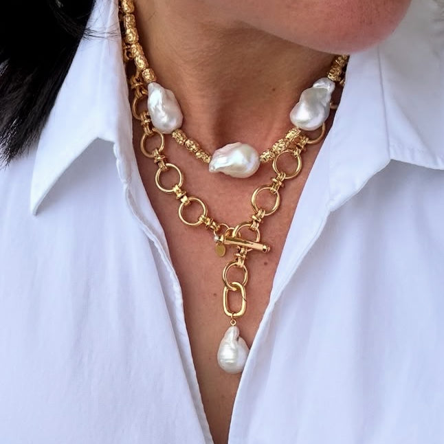 The Amari: 3 Baroque Pearl Necklace